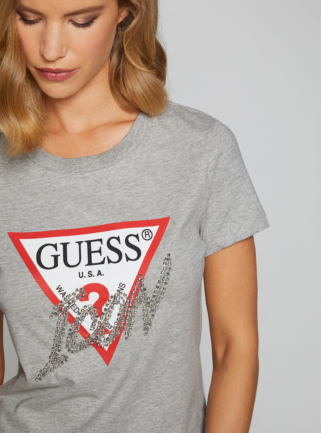 GUESS Women's Eco Grey Icon Logo T-Shirt W2BI12I3Z13 Detail View