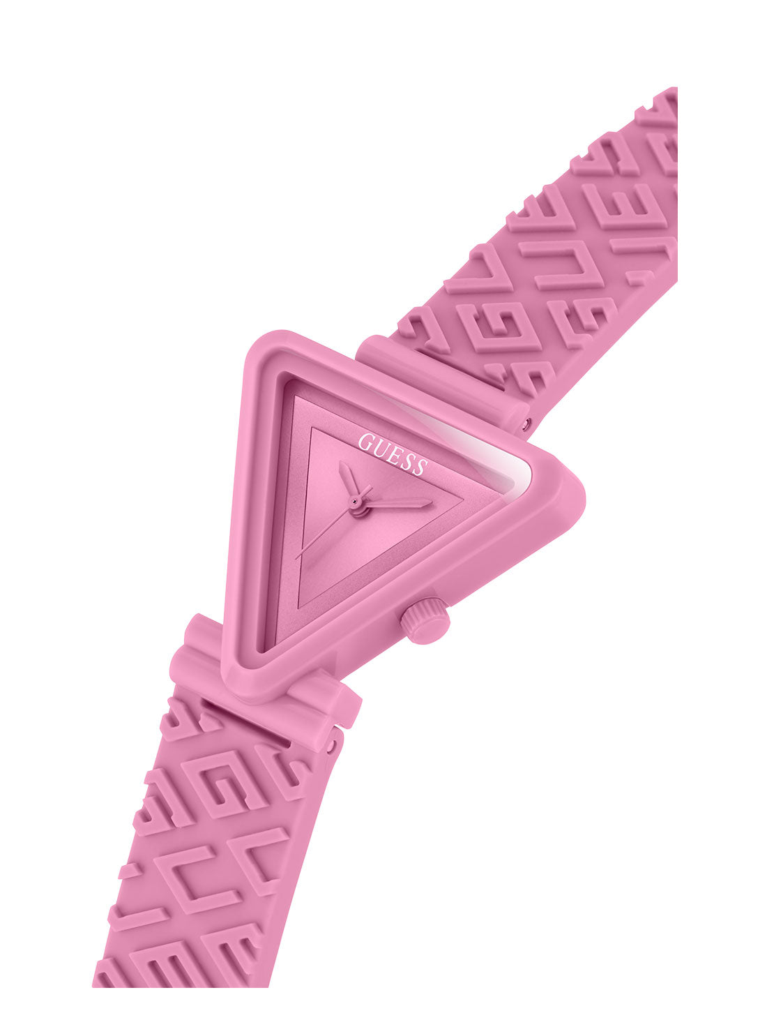 GUESS Women's Pink Fame Logo Silicone Watch GW0543L2 Angle View