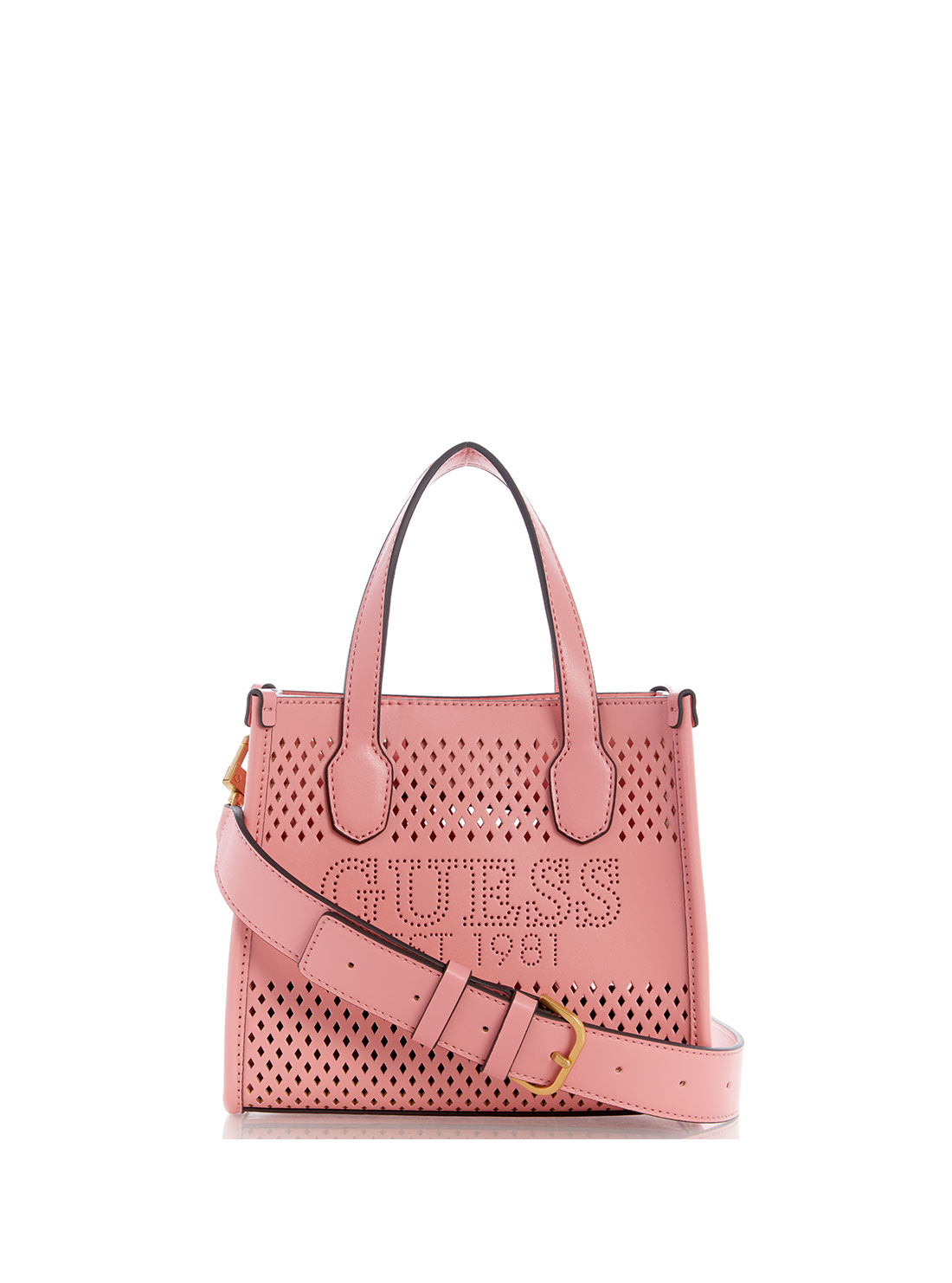 GUESS Women's Pink Katey Perf Mini Tote Bag WH876976 Front View