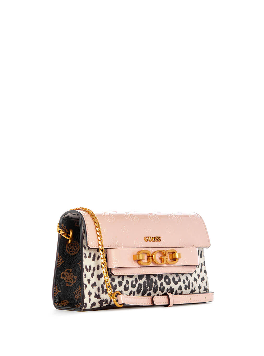 GUESS Womens Pink Leopard Zira Mini Crossbody Bag LA848478 Side View