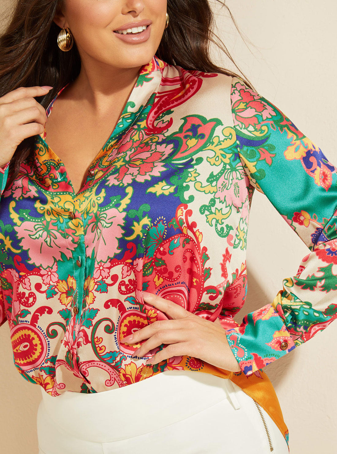 GUESS Women's Marciano Print Blissful Paisley Shirt 2GGH107099Z Detail View