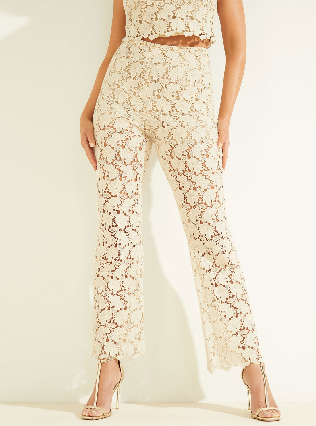 Marciano Cream Luca Lace High-Rise Pants
