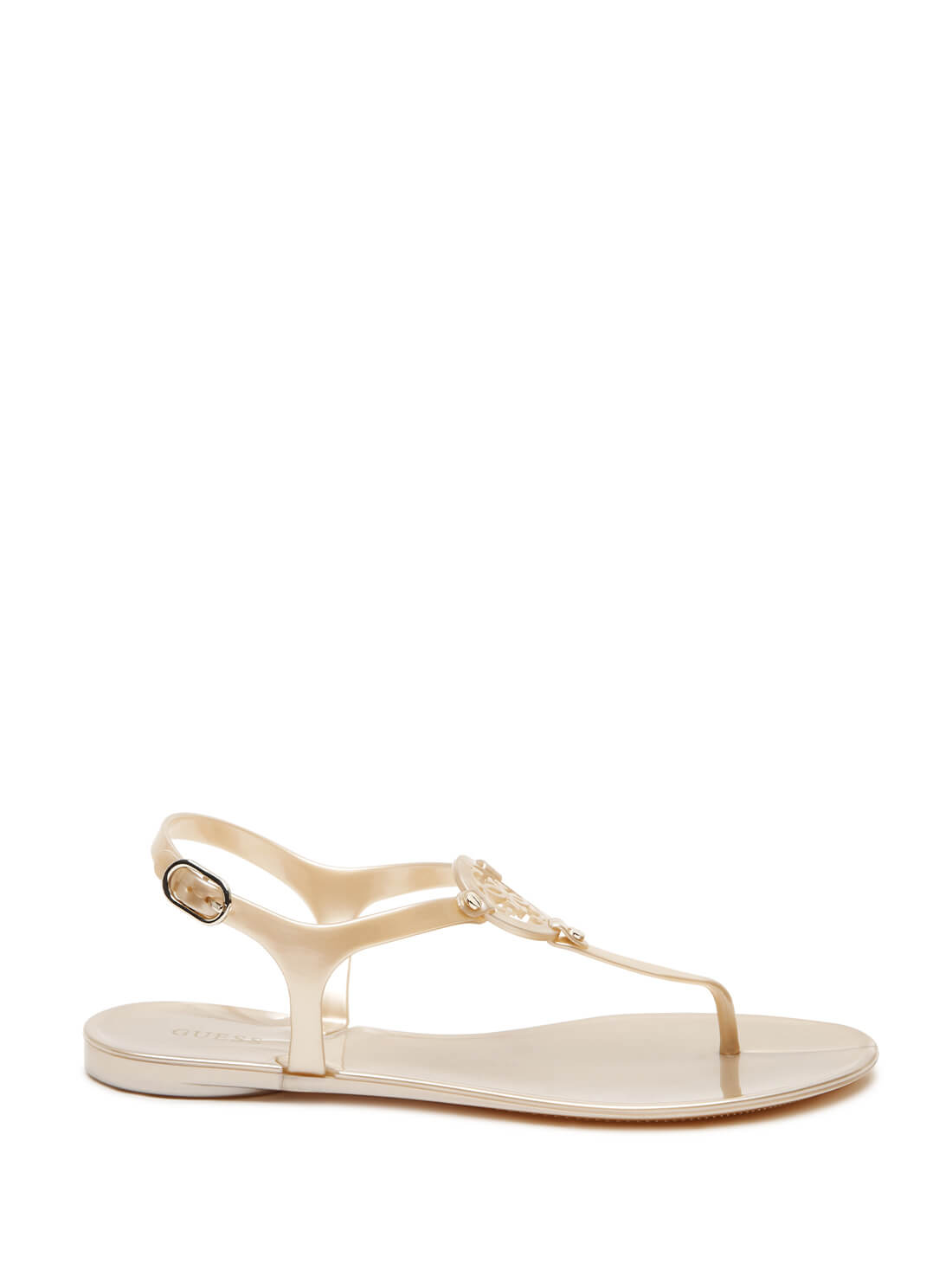 GUESS Womens Gold Quattro G Logo Janica Sandals JANICA Side View