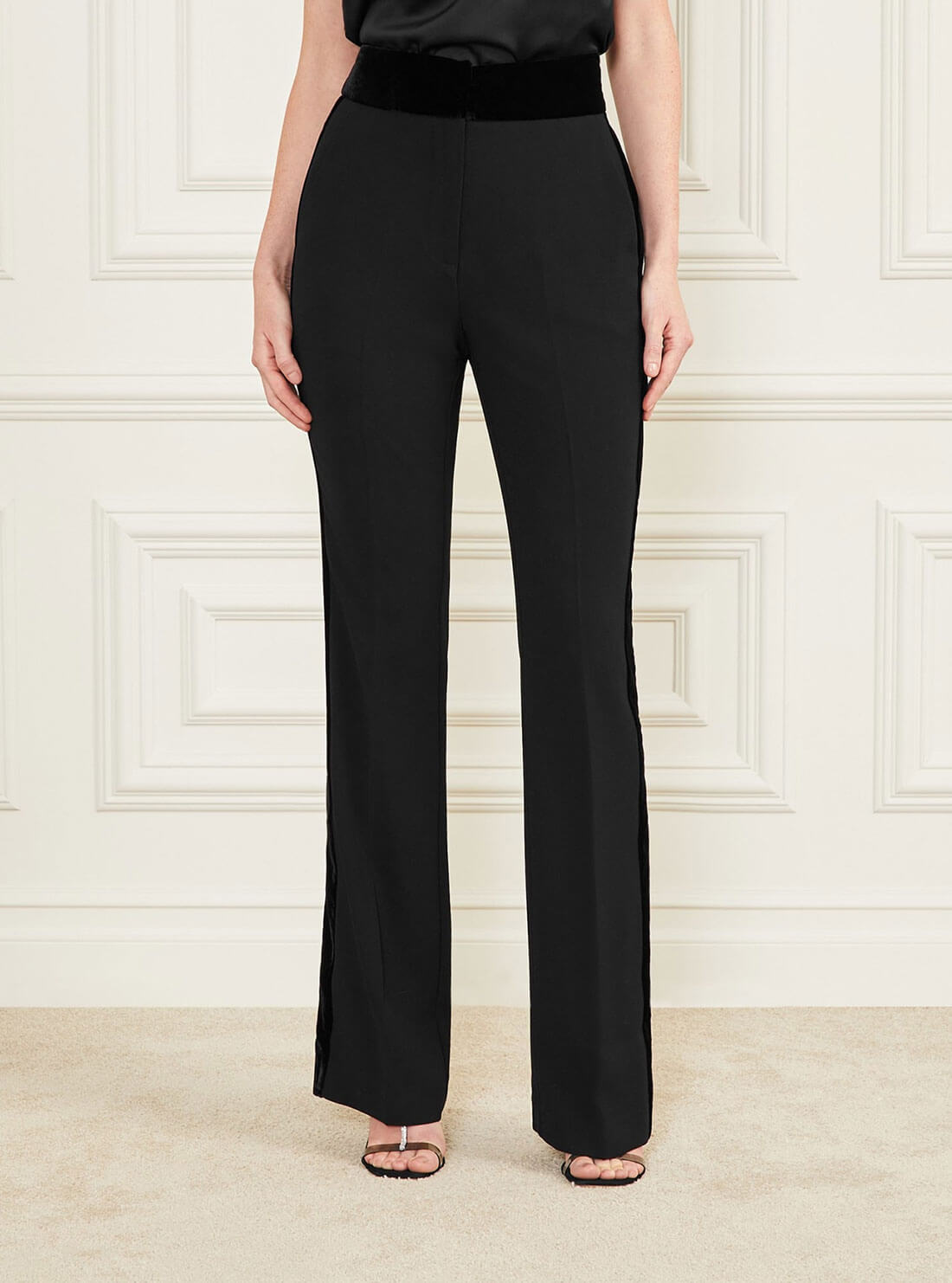 Black Marciano Velvet Becka High-Rise Pants | GUESS Women's | Front view