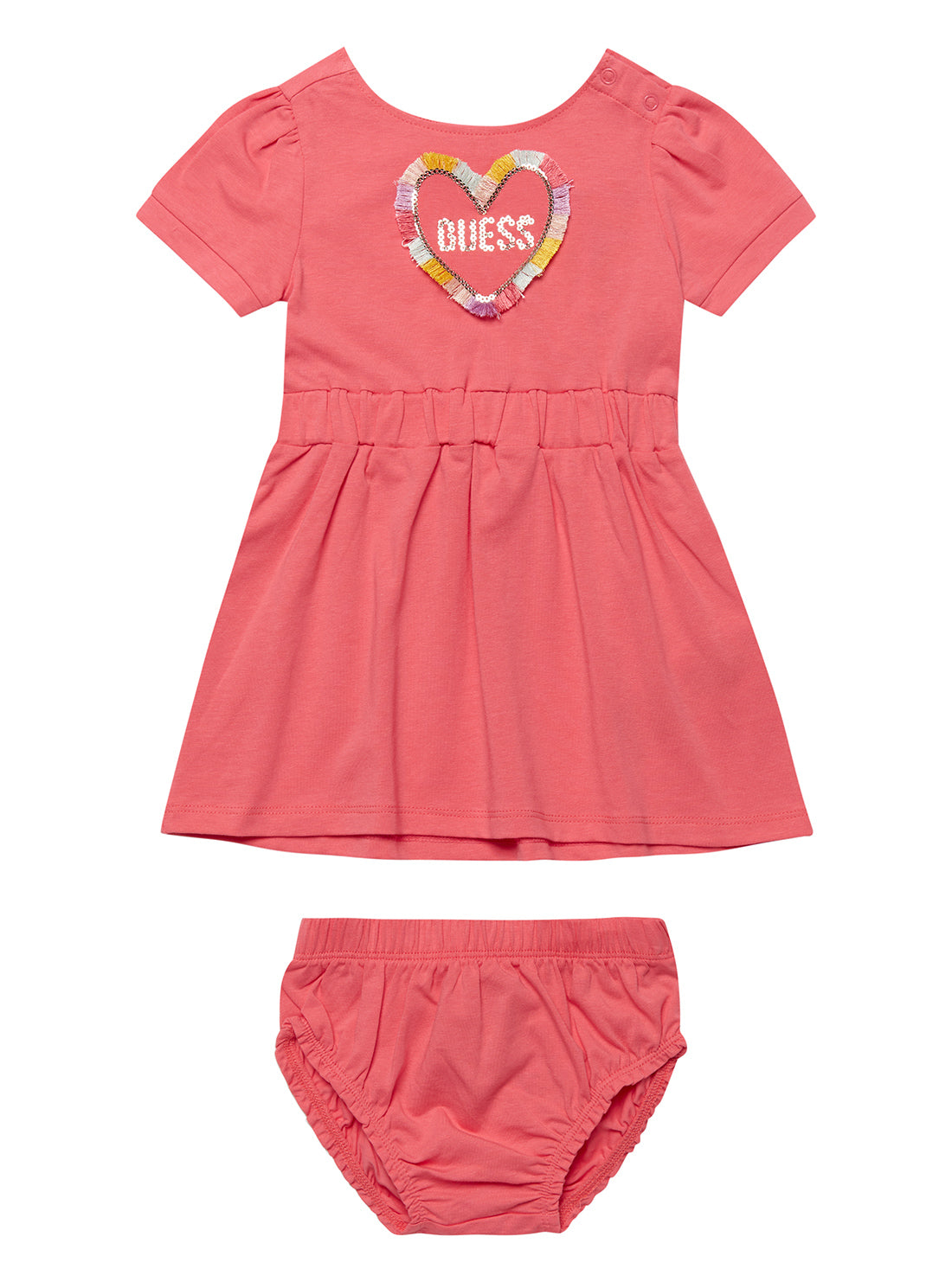 Pink Girl's Heart Logo Dress and Panties 2-Piece Set front view