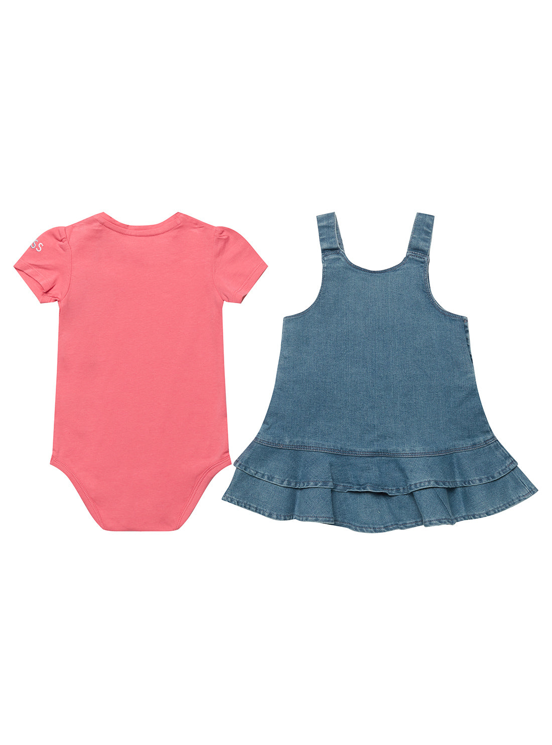 Pink Onesie and Blue Denim Dress Set (0-12M) | GUESS Kids | back view