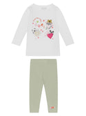 White and Green Bear Long Sleeve Top and Leggings Set (3-18M) | GUESS Kids | front view