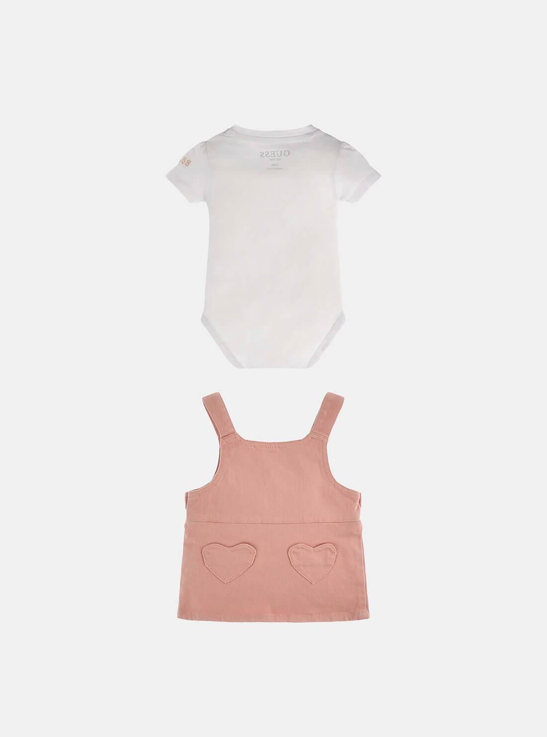 White Onesie and Pink Overall Two-Piece Set (3-18M) | GUESS Kids | back view