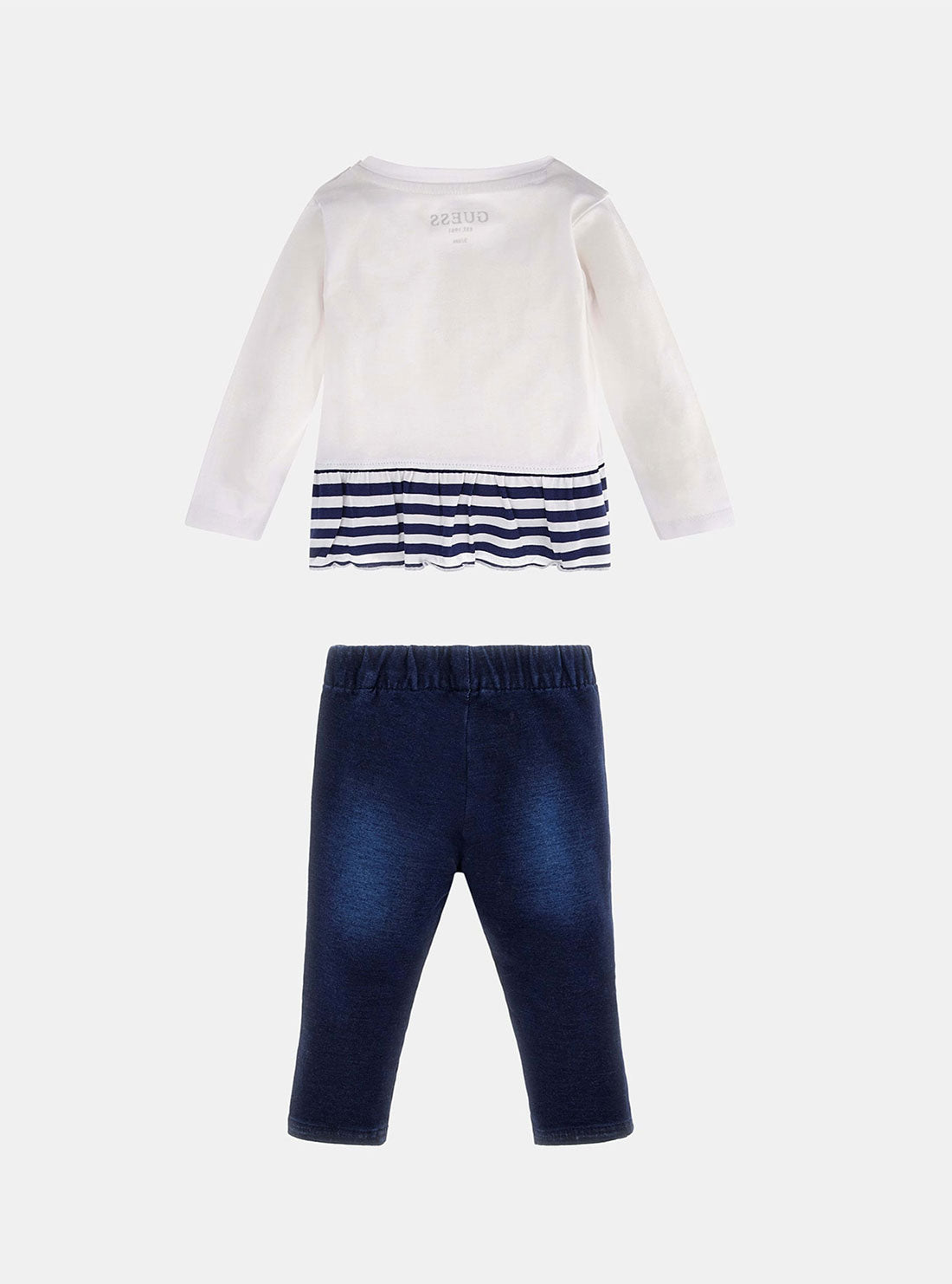 GUESS White Long Sleeve and Denim Leggings Set (3-18M) back view