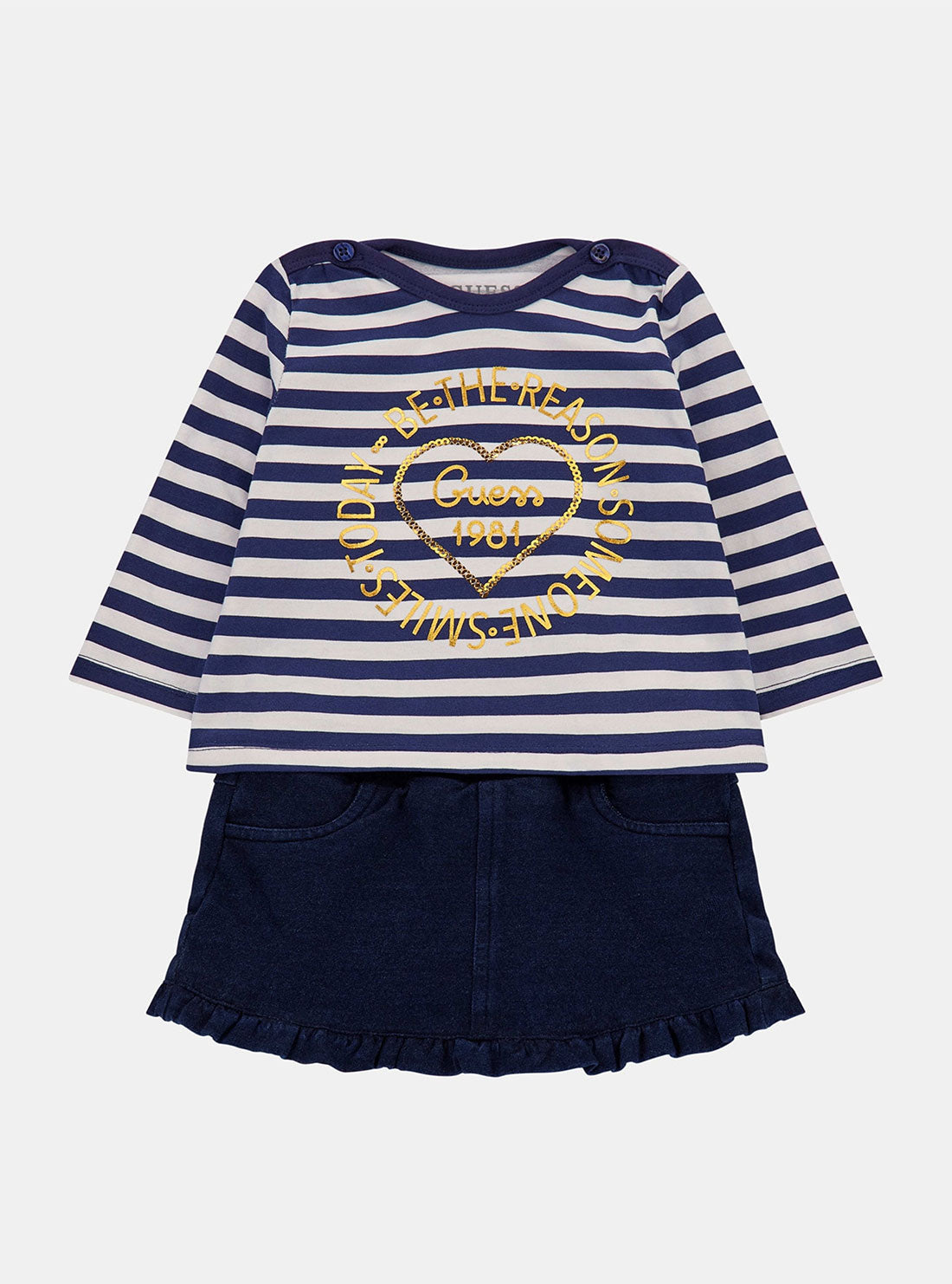 GUESS Navy White Long Sleeve and Denim Skirt Set (3-18M) front view
