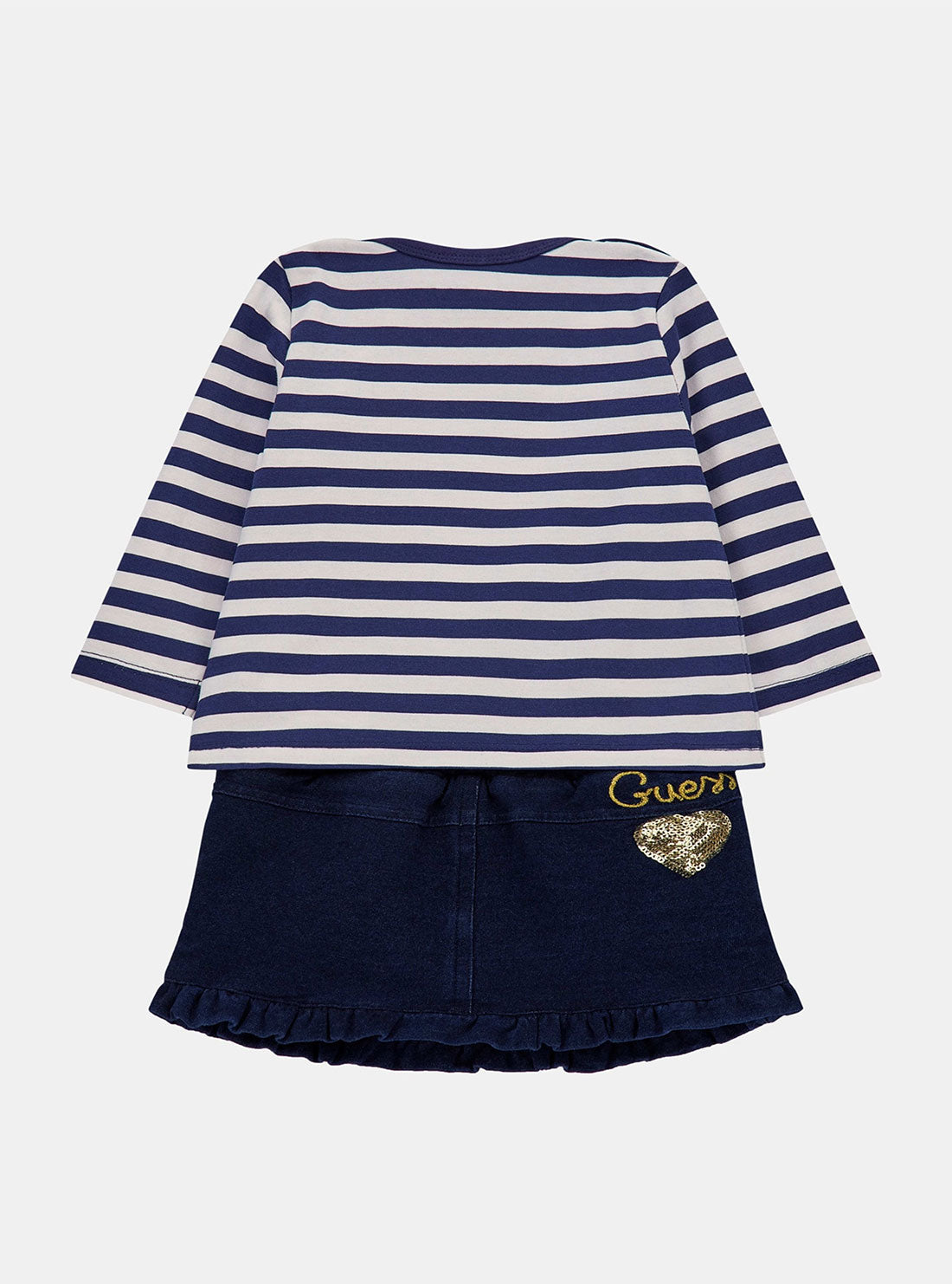 GUESS Navy White Long Sleeve and Denim Skirt Set (3-18M) back view