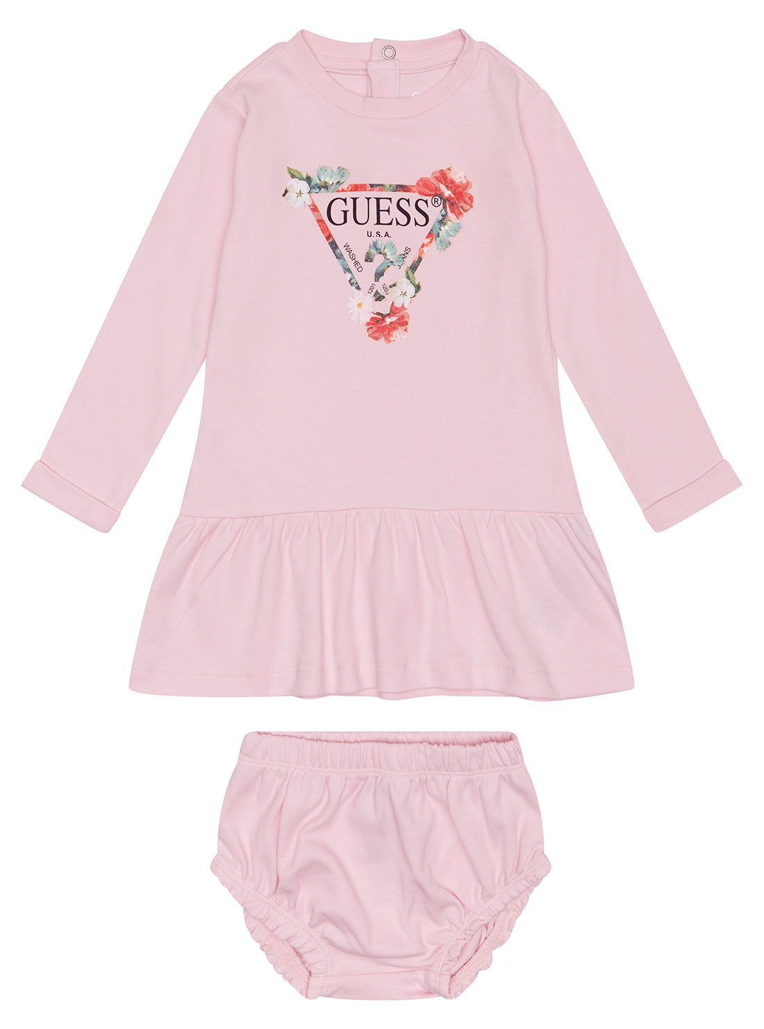 GUESS Pink Long Sleeve Interlock Dress and Panty (0-12M) front view