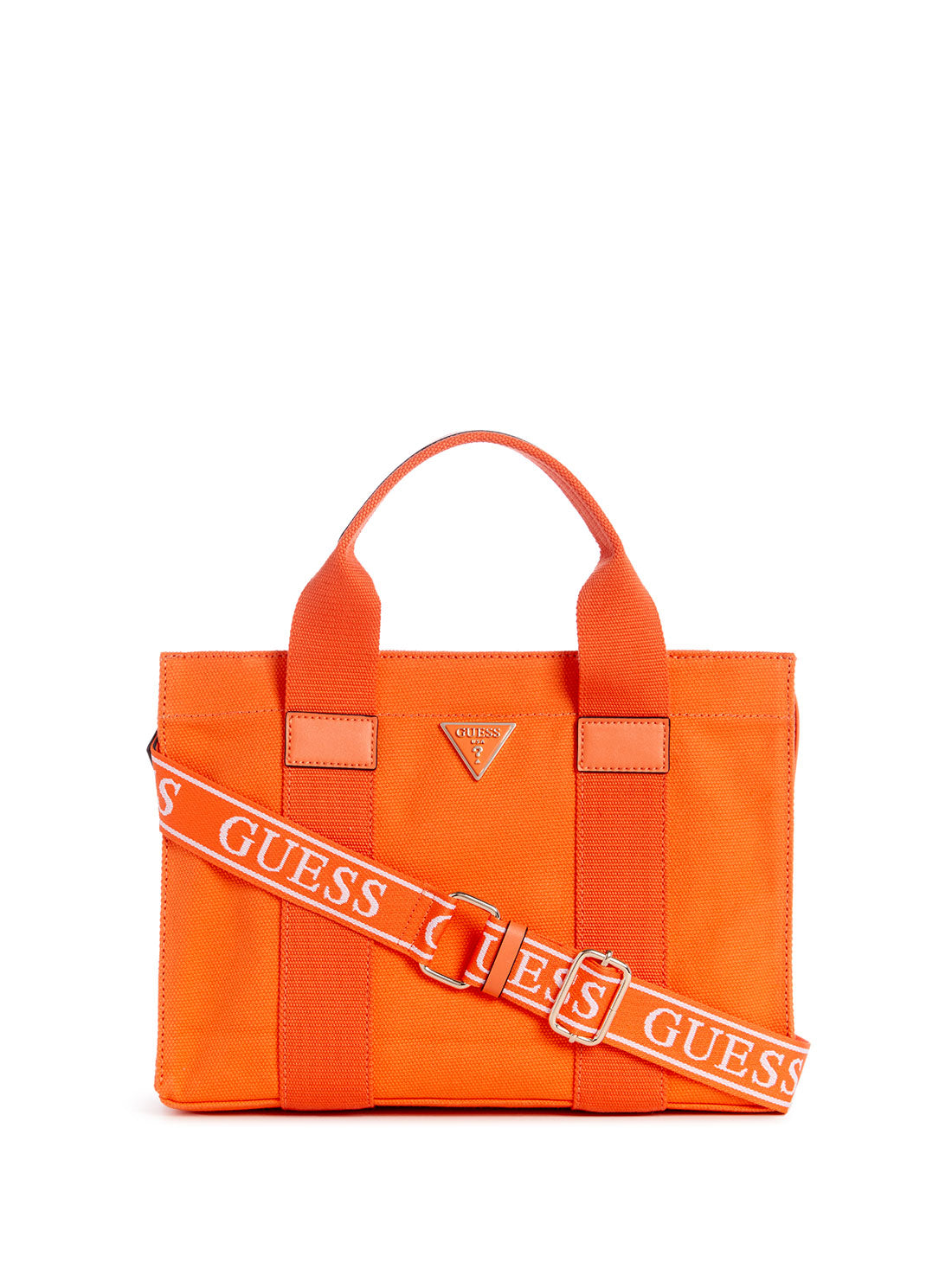 GUESS Orange Canvas Small Tote Bag front view