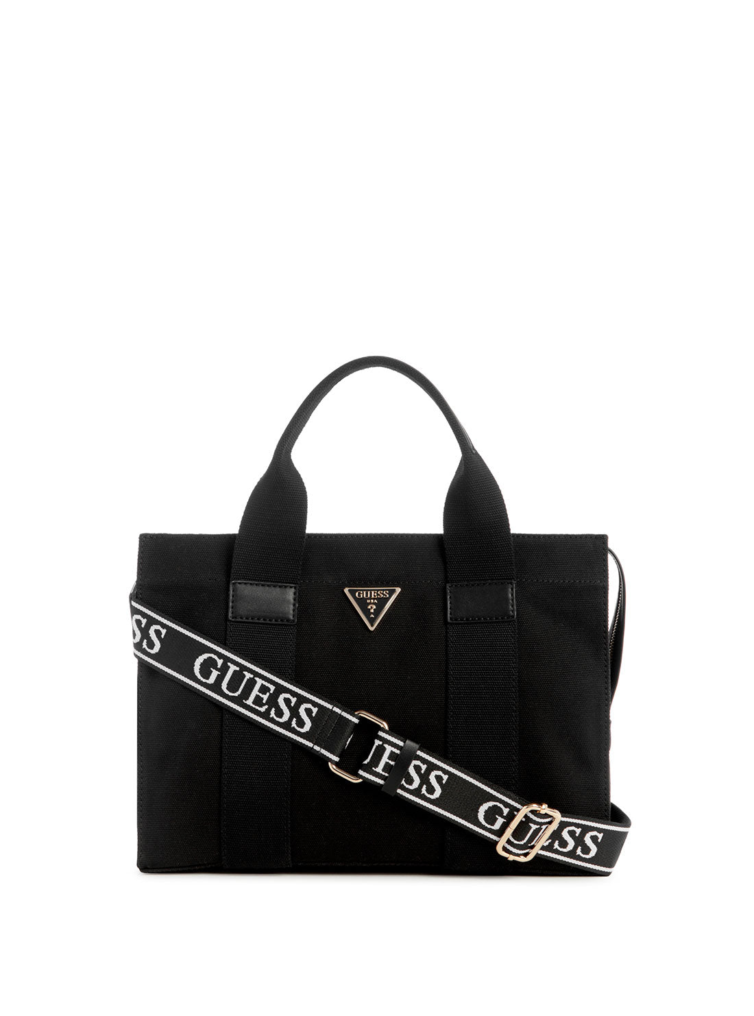 GUESS Black Canvas Small Tote Bag front view