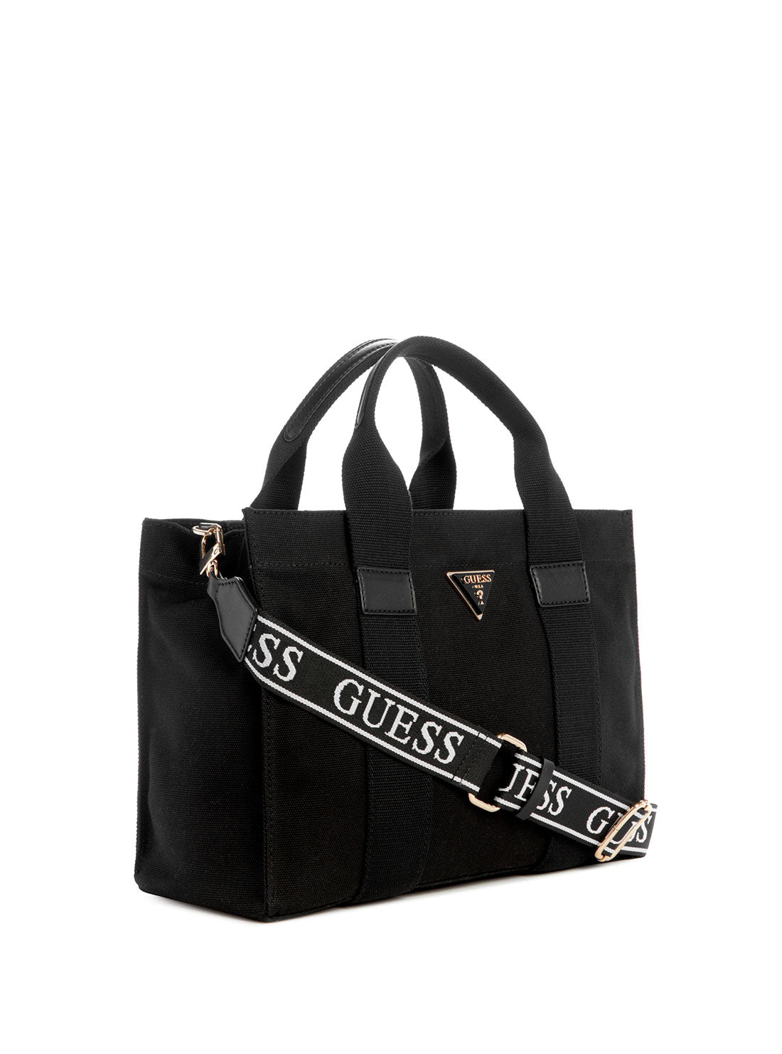 GUESS Black Canvas Small Tote Bag side view