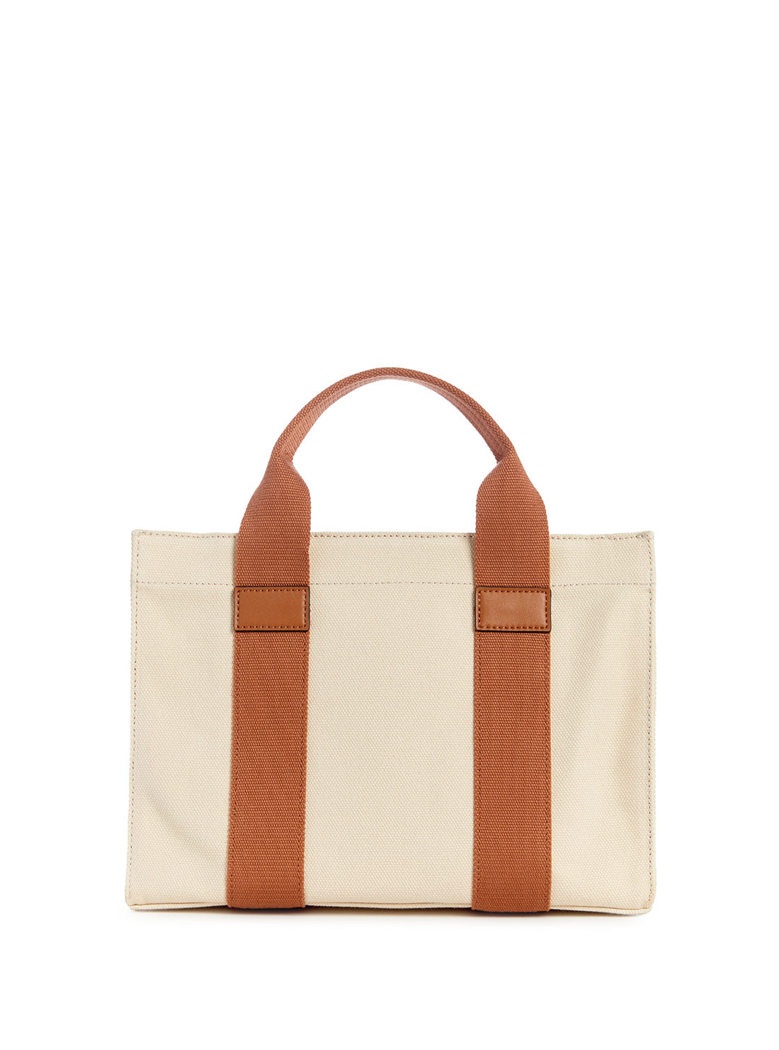 GUESS Beige Brown Canvas Small Tote Bag back view