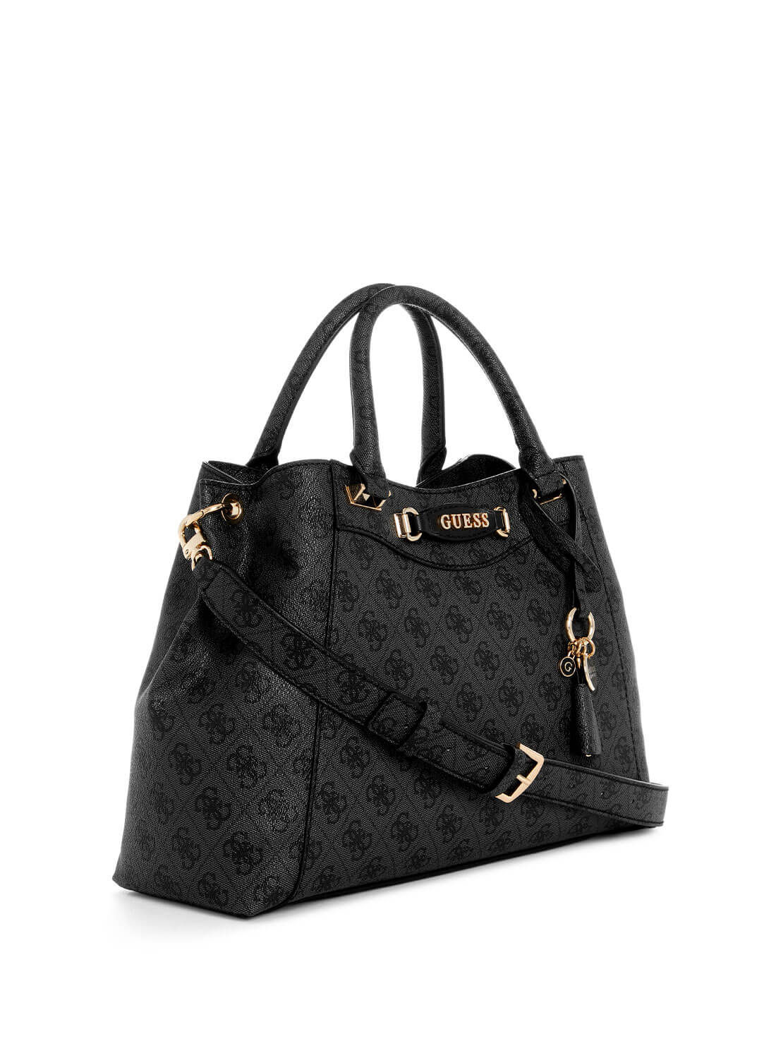 Black Logo Emera Girlfriend Satchel Bag | GUESS Women's Handbags | side view