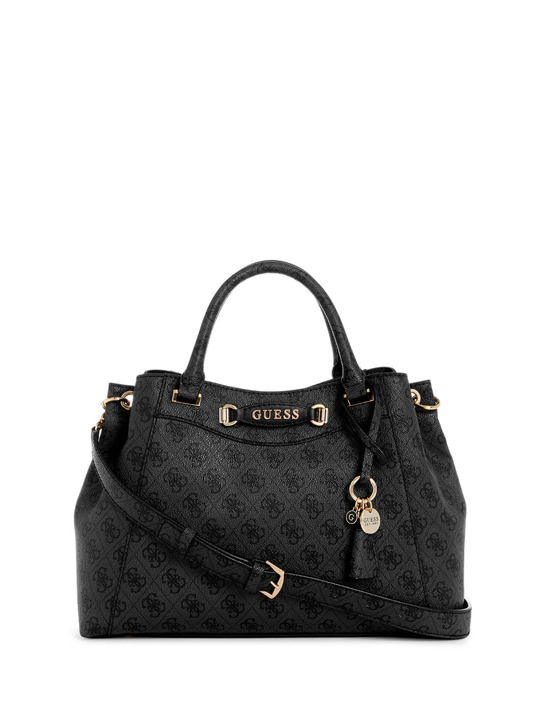Black Logo Emera Girlfriend Satchel Bag | GUESS Women's handbags | front view