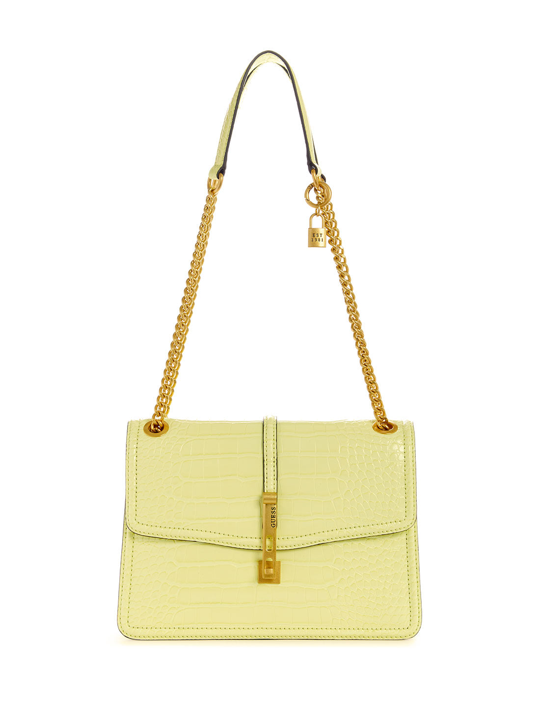 guess womens Lime Green James Croco Convertible Crossbody Bag front view