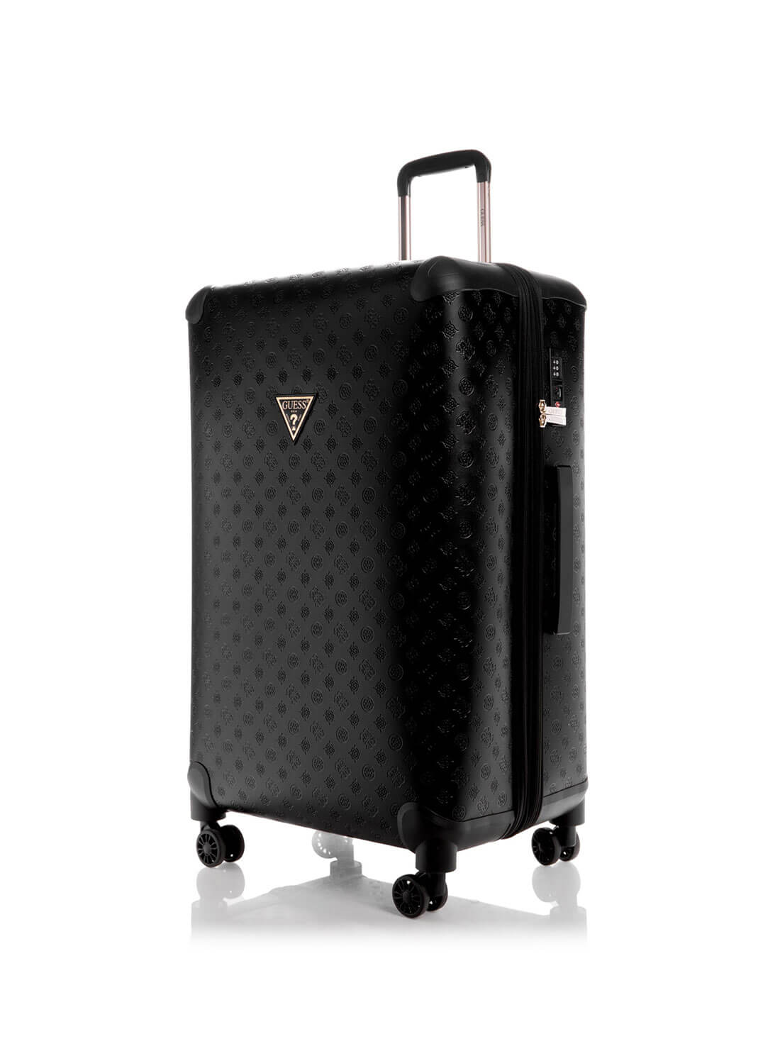 Black Debossed Wilder 71cm Suitcase | GUESS Handbags | side view
