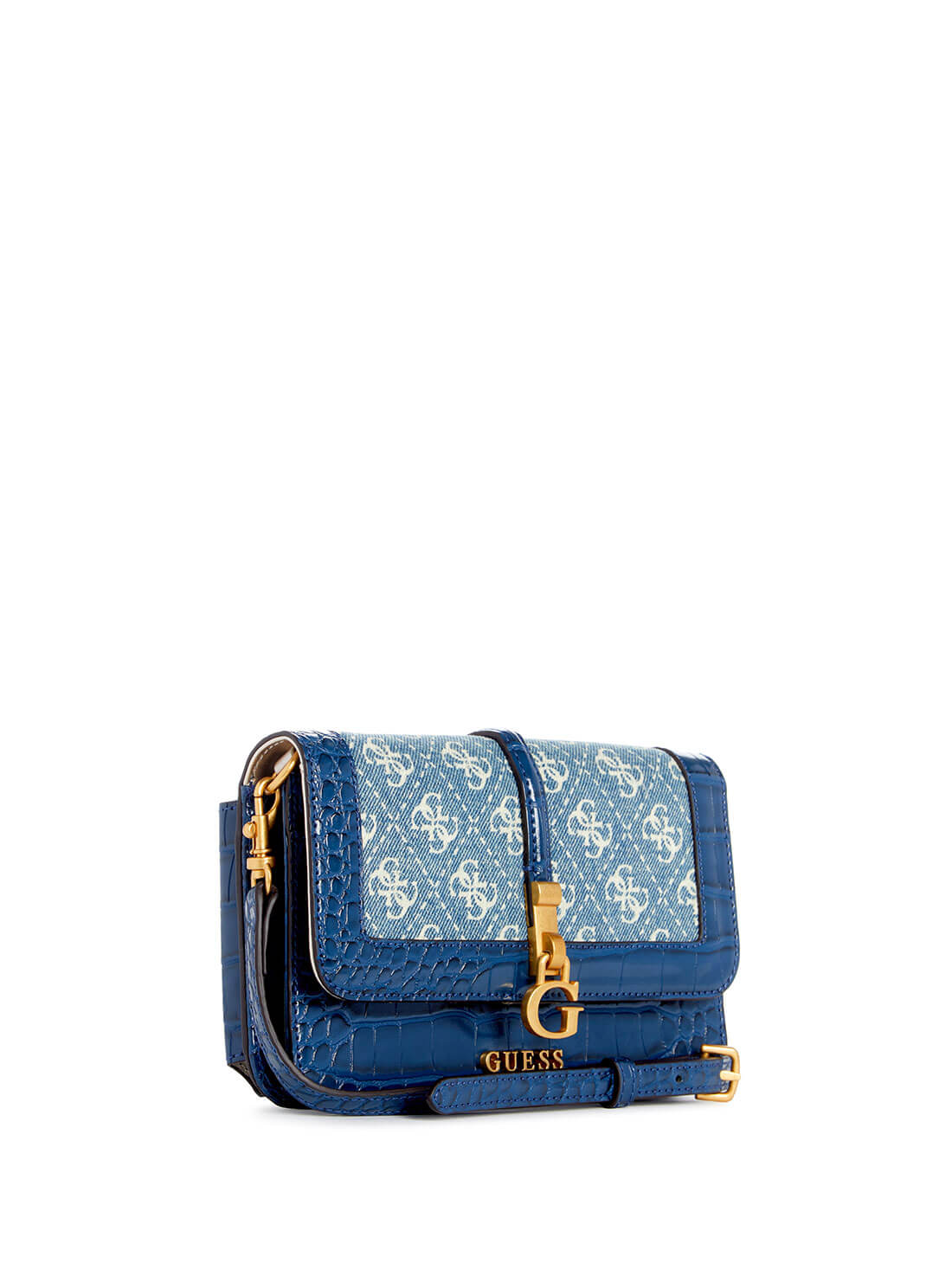 Women's Denim Blue G James Logo Crossbody Bag side view