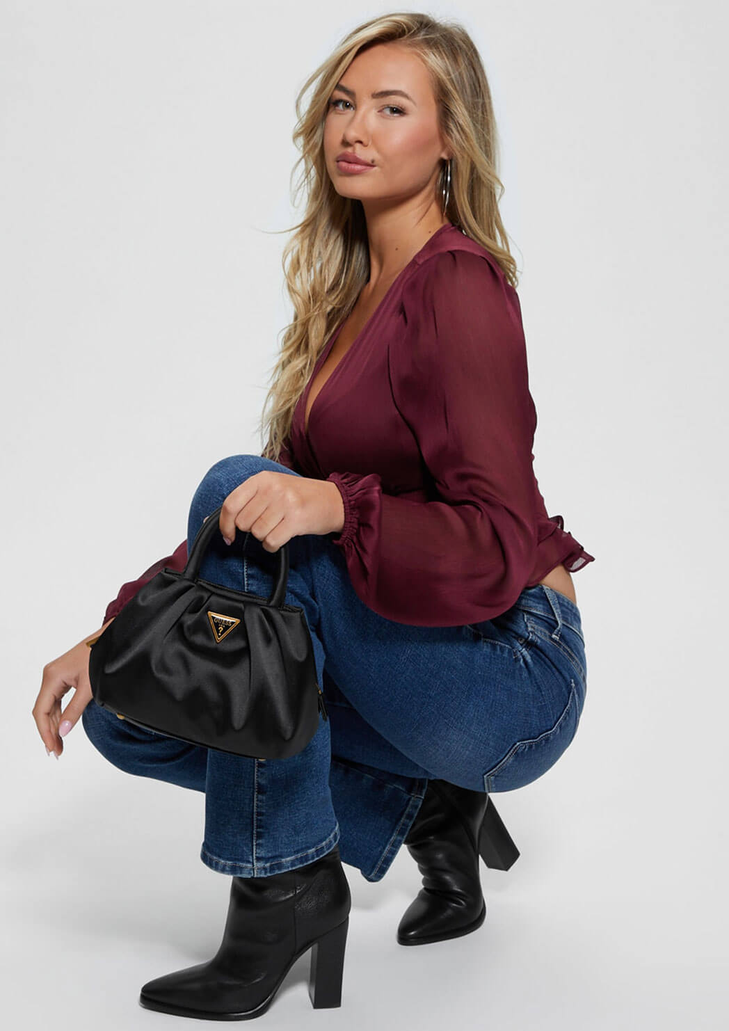 Women's Black Tori Mini Satchel Bag model view