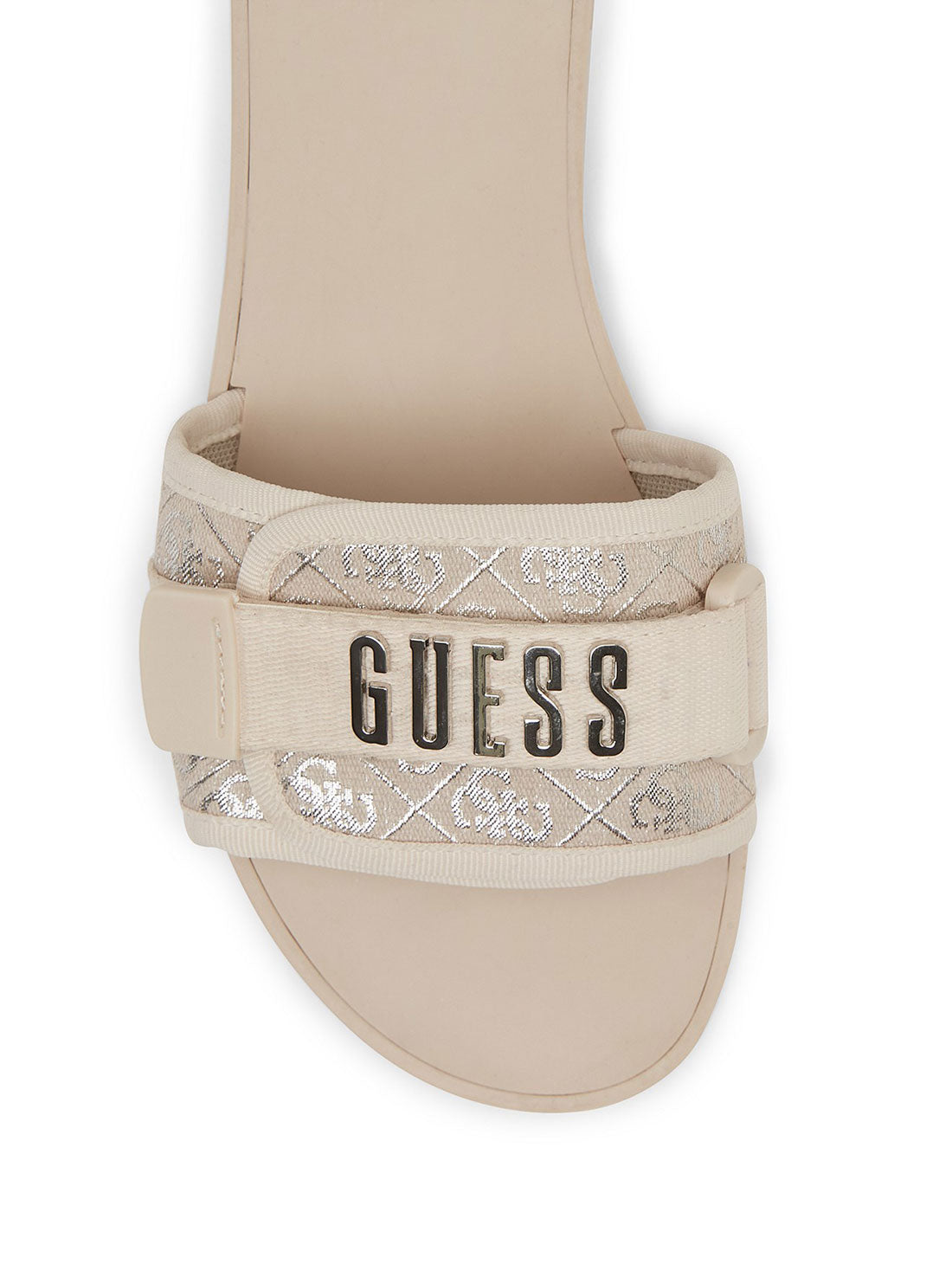 guess womens Beige Logo Elyze Slides front view