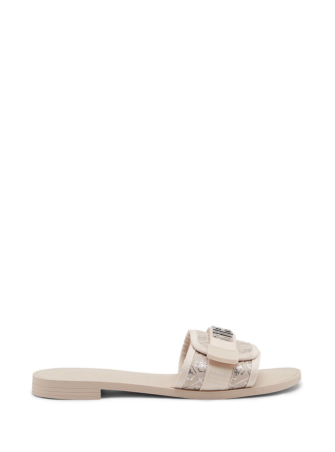 guess womens Beige Logo Elyze Slides side view