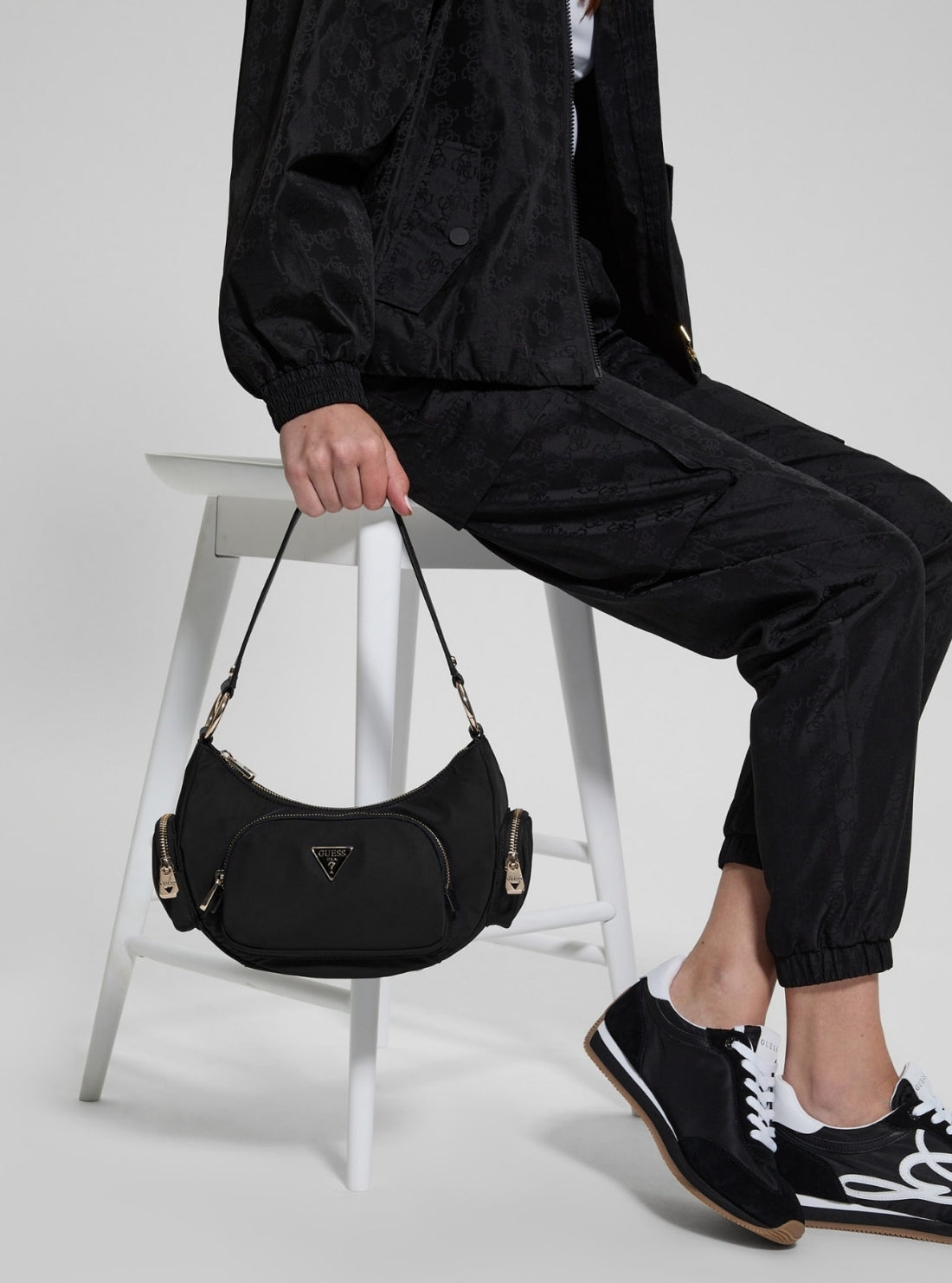 GUESS Womens Eco Black Gemma Shoulder Bag EYG839517 Model View