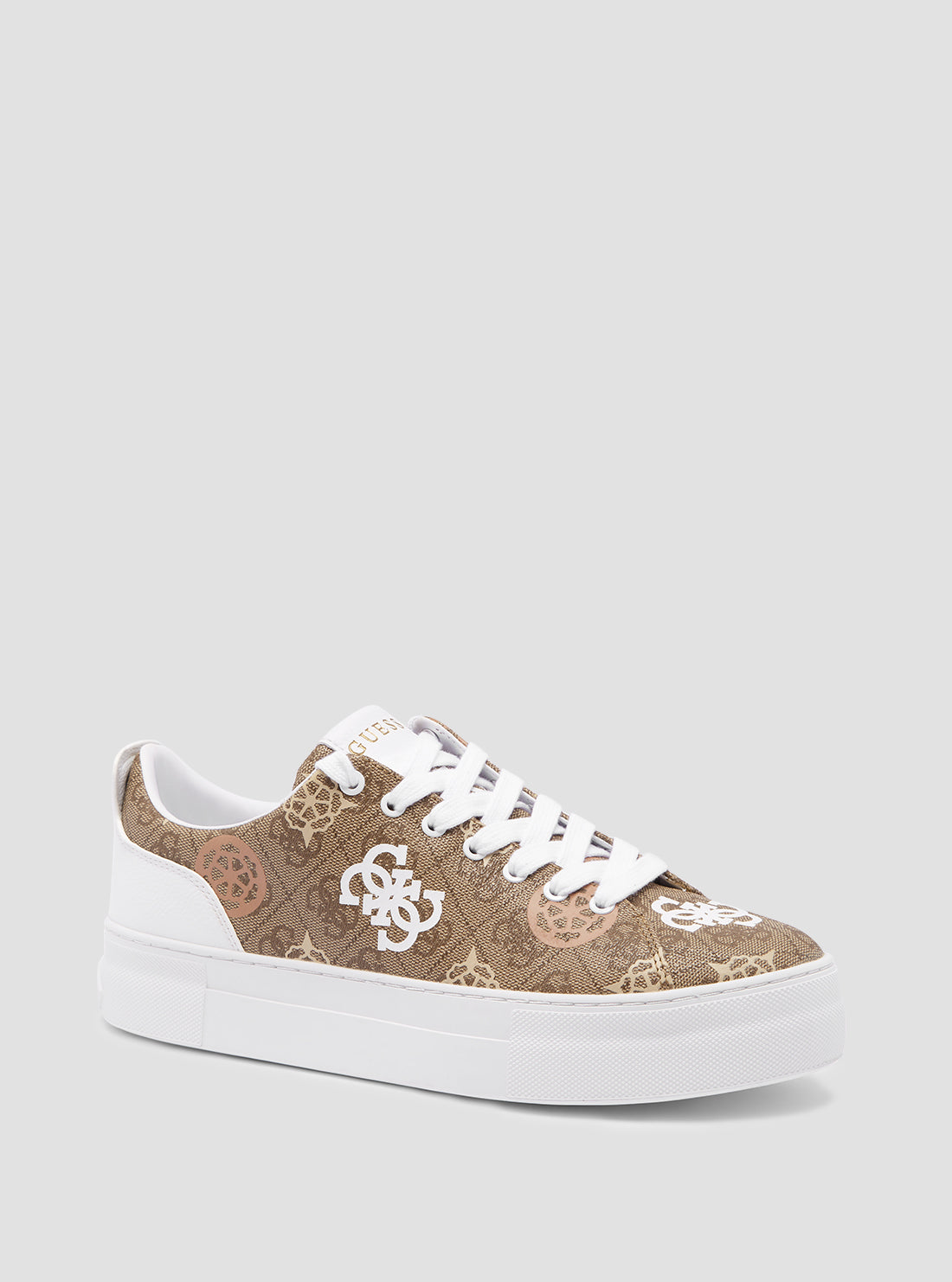 GUESS Womens Brown Quattro G Gianele Low-Top Sneakers side view