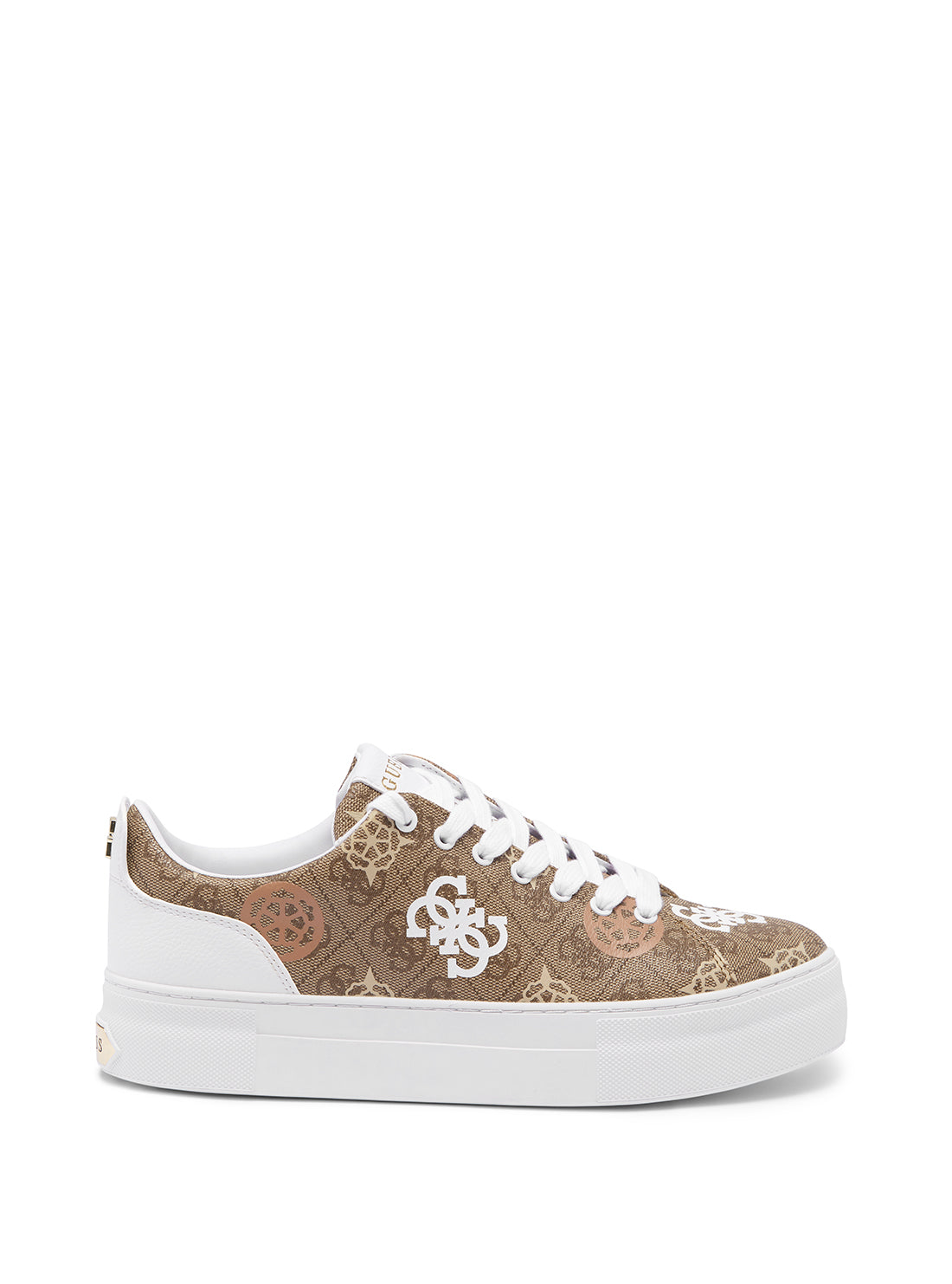 GUESS Womens Brown Quattro G Gianele Low-Top Sneakers side front view