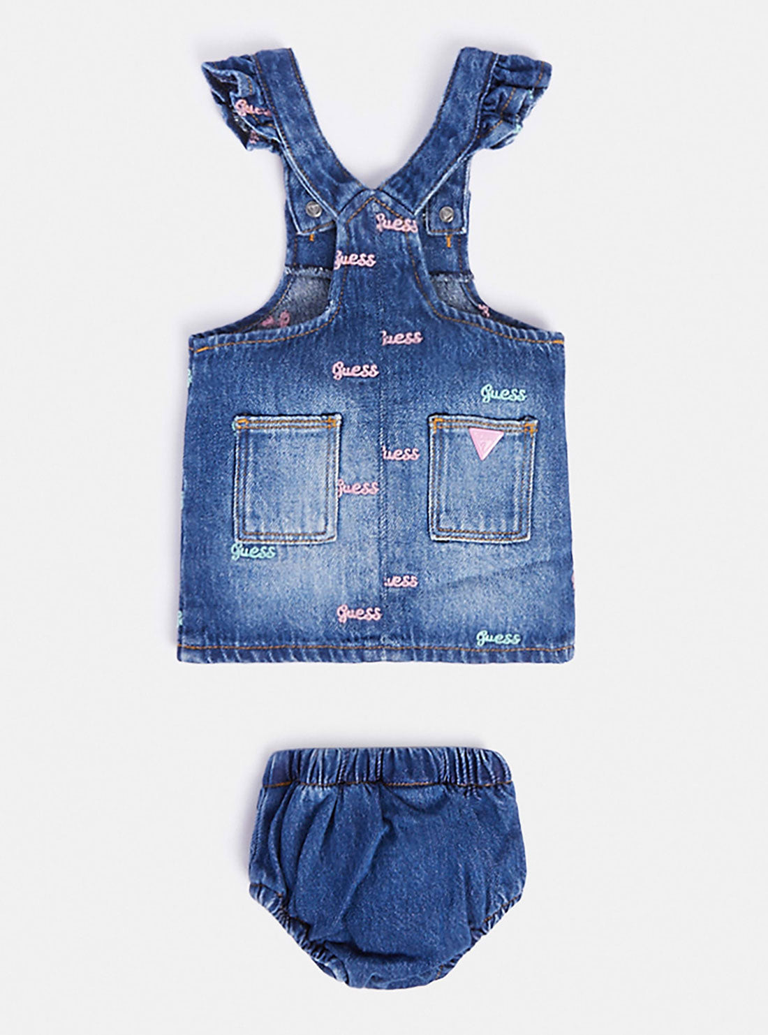 GUESS Baby Girl Denim Pastel Logo Overall And Panties 2-Piece Set (0-12m) A3RK02D4YA0 Back View