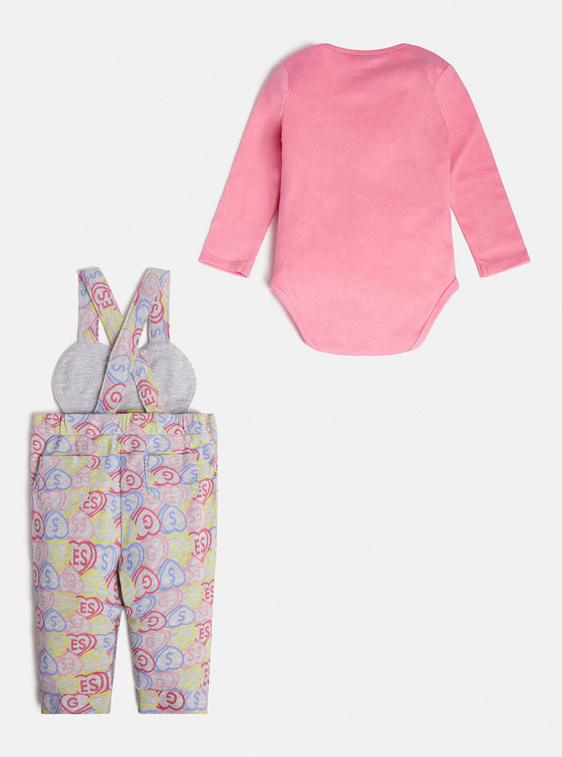 GUESS Baby Girl Pink Logo Onesie And Overall 2-Piece Set (0-12m) S2BG08K83S0 Back View