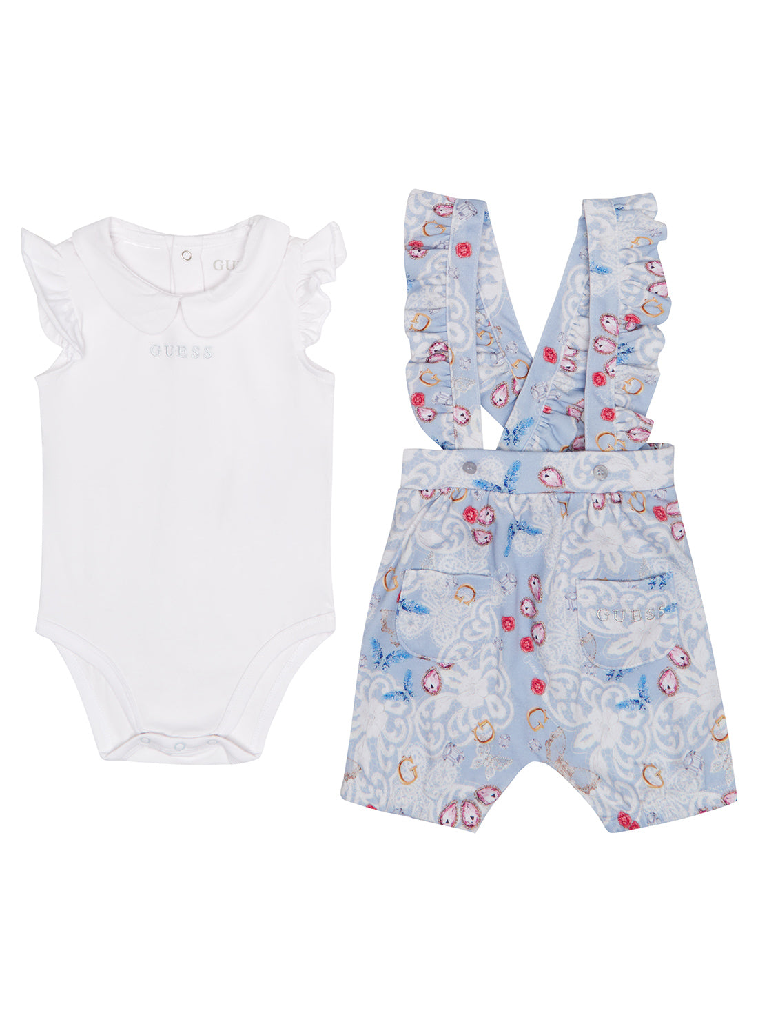 GUESS Baby Girl White Floral T-Shirt And Overalls 2-Piece Set (0-12m) S3RG07J1300 Back View