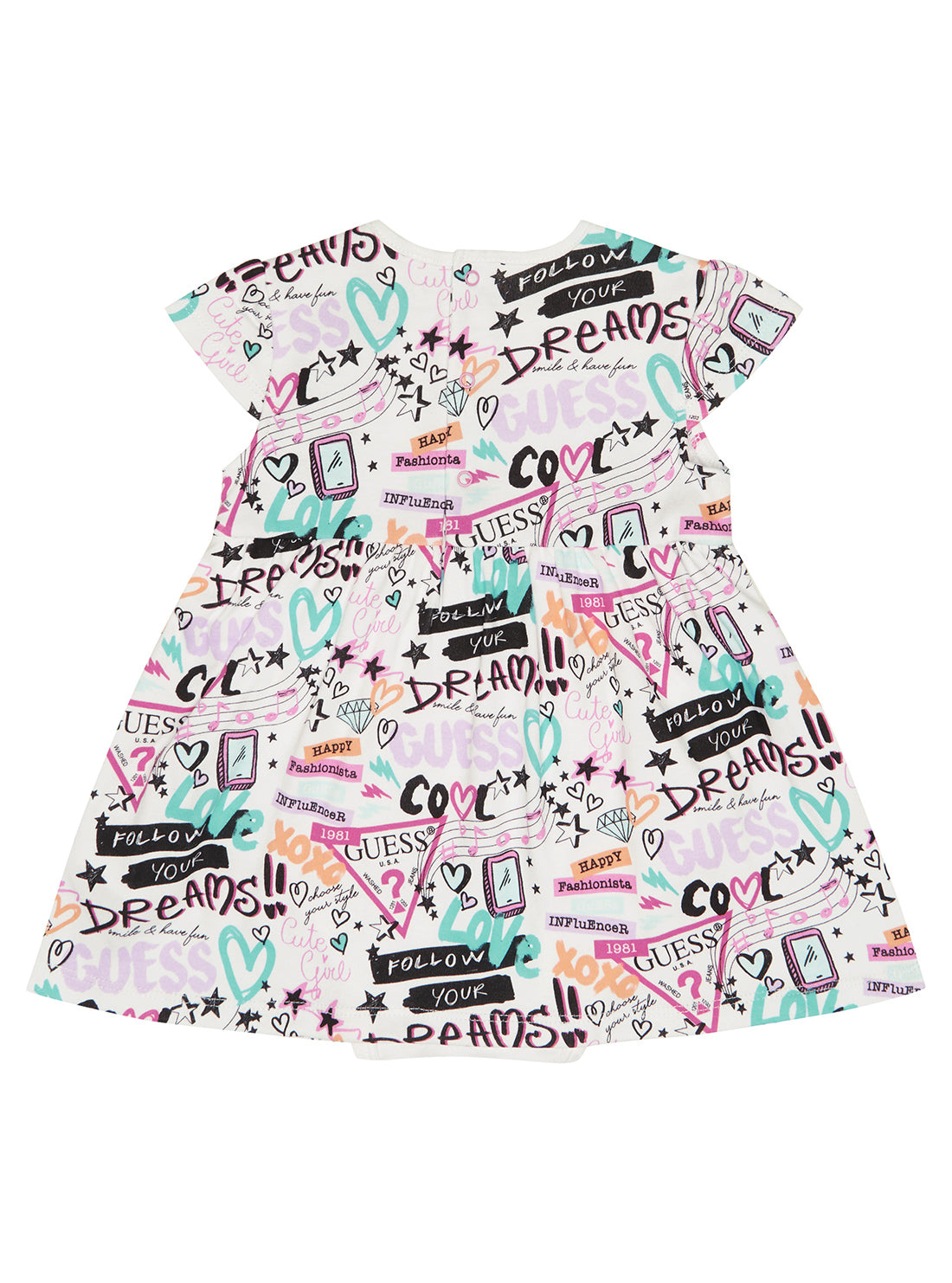 GUESS Baby Girl White Graffiti Print Dress (0-12m) S3RG01K83S0 Back View