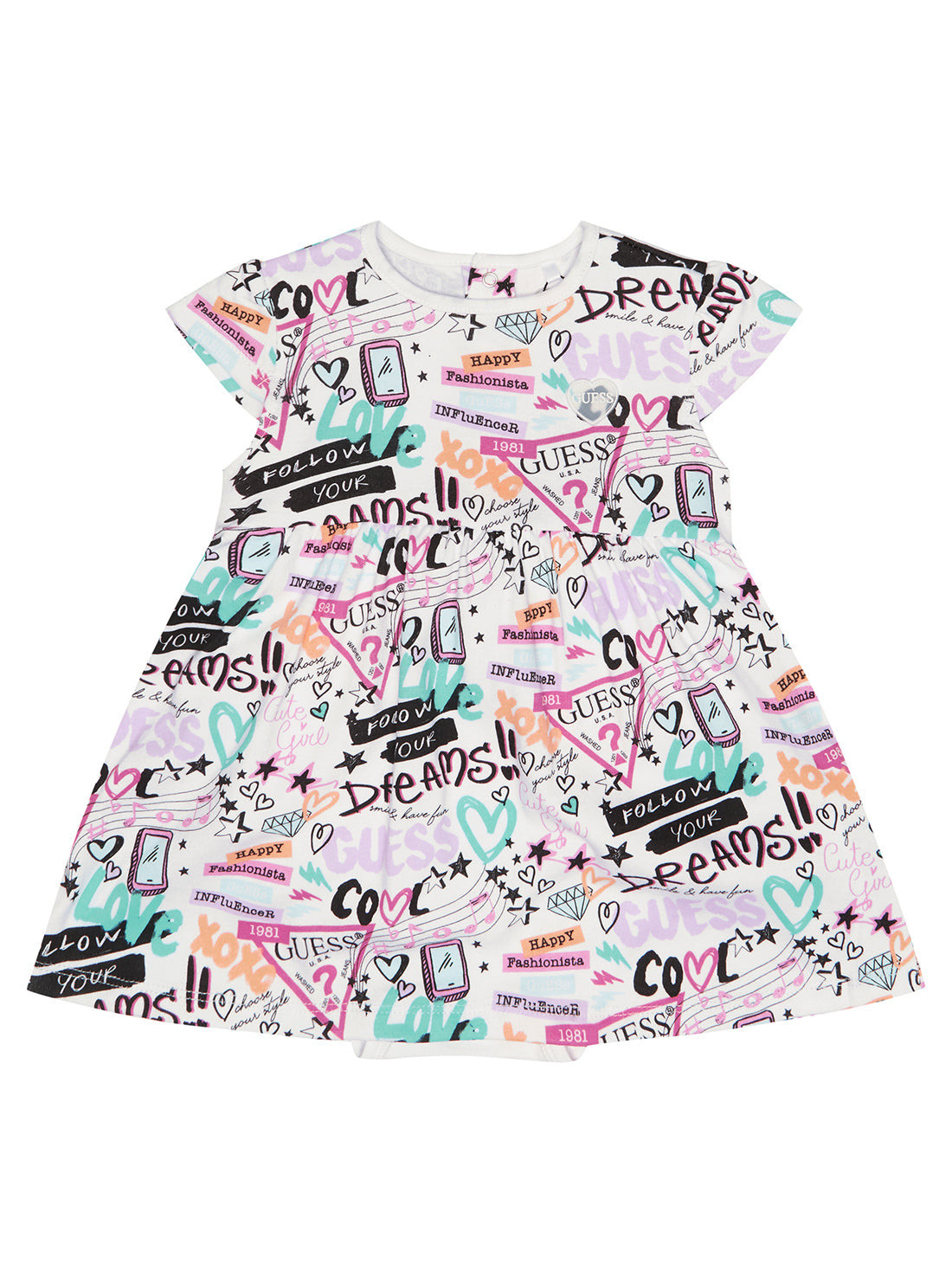 GUESS Baby Girl White Graffiti Print Dress (0-12m) S3RG01K83S0 Front View