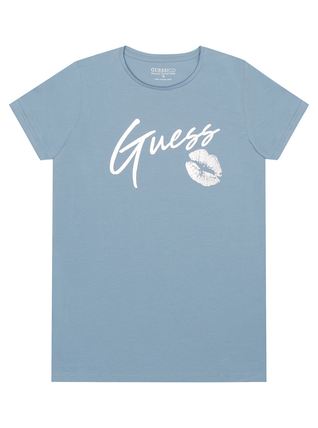 GUESS Big Girl Blue Ribbon Kiss Logo T-Shirt (7-16) J3RI16K6YW1 Front View