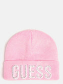 GUESS Kids Rose Crystal Logo Beanie A0BZ01Z2QQ0 Front View