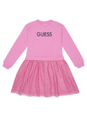 GUESS Little Girl Eco Pink Logo Frill Dress (2-7) K3RK08KA6V0 Front View