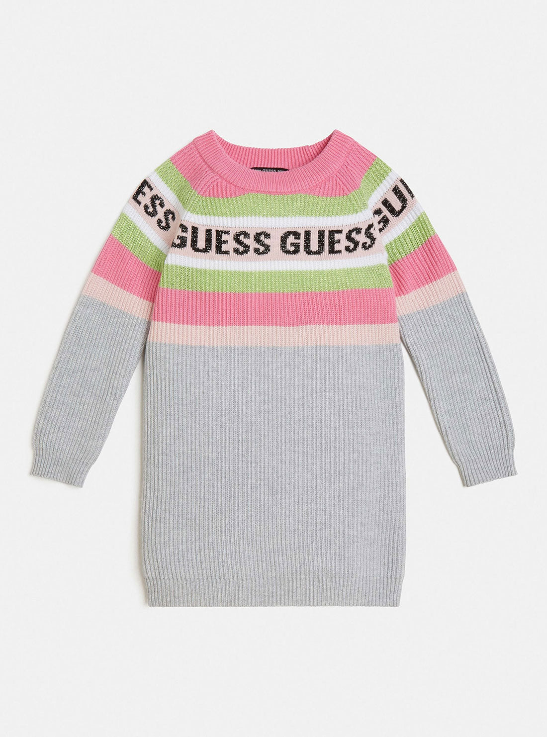 GUESS Little Girl Grey Pink Knit Logo Dress (2-7) K2BK03Z2V80 Front View