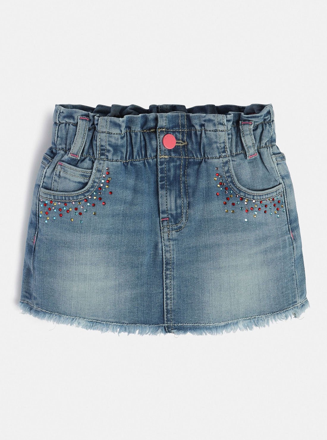 GUESS Little Girl Light Wash Embellished Denim Skirt (2-7) K3RD07D4RM0 Front View