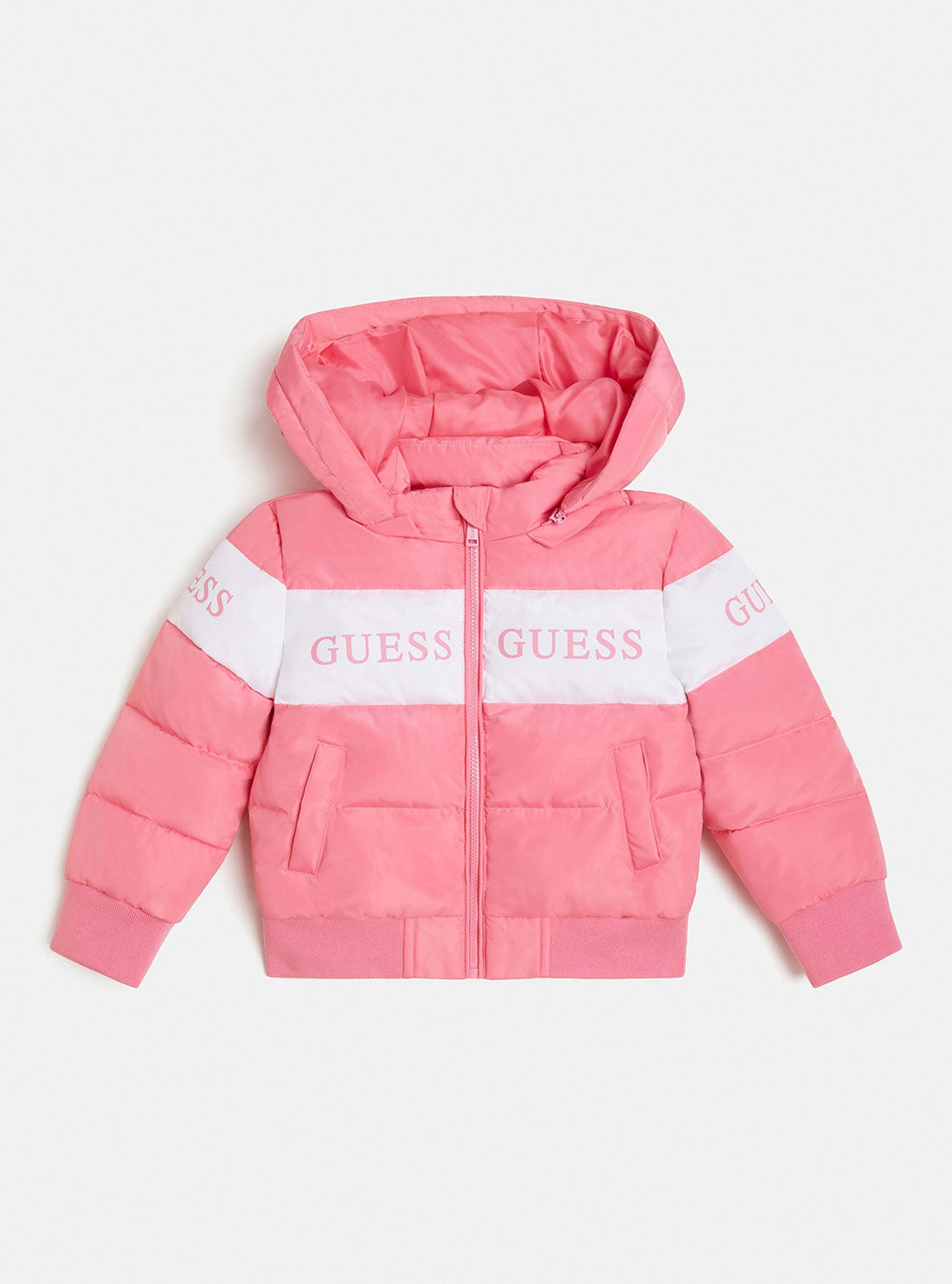 GUESS Little Girl Pink Logo Puffer Jacket (2-7) K2BL00WB240 Front View