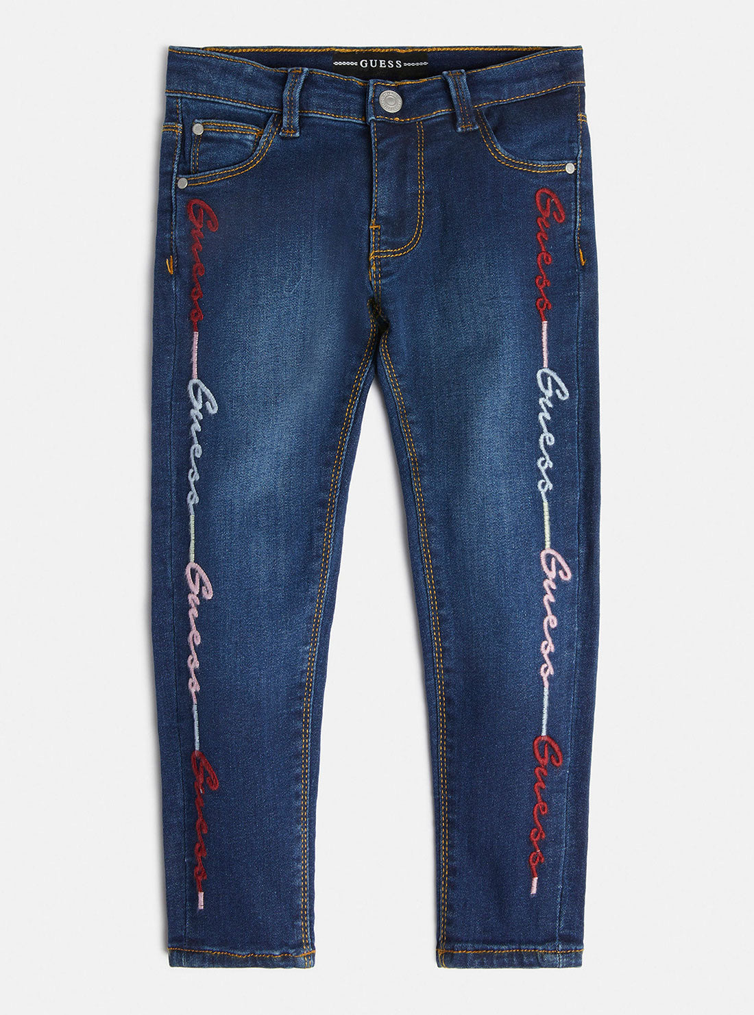 GUESS Little Girl Rainbow Embroidered Denim Skinny Pants (2-7) K3RA08D4MA0 Front View