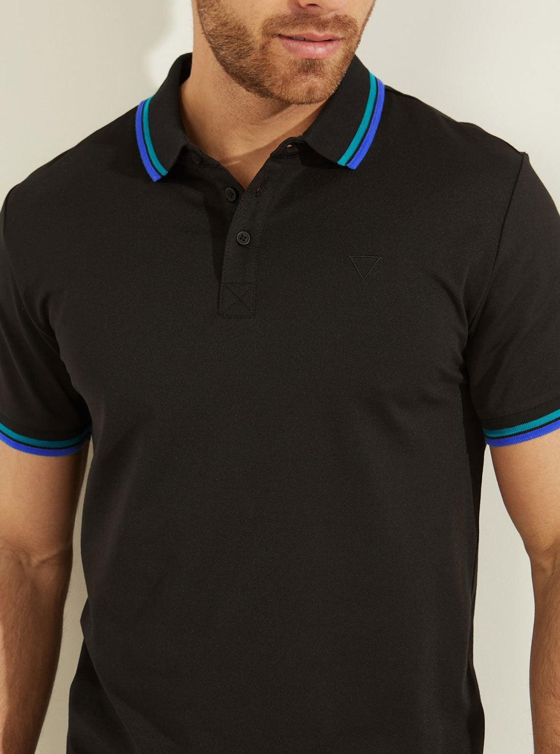 GUESS Men's Black Sports Pique Polo T-Shirt M2GP34KARS0 Detail View
