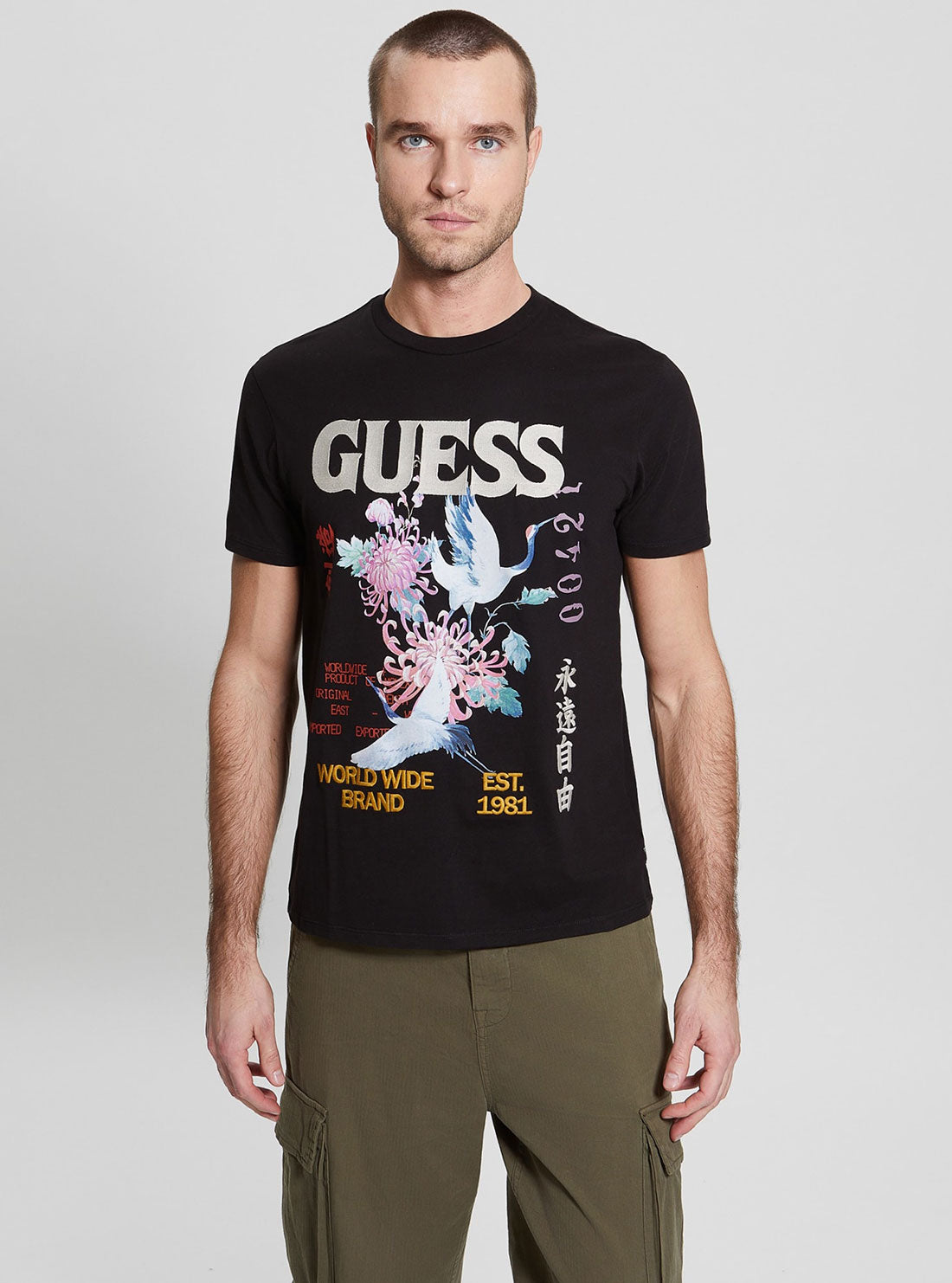 GUESS Men's Black Tokyo Collage T-Shirt M3GI76KBDL0 Front View