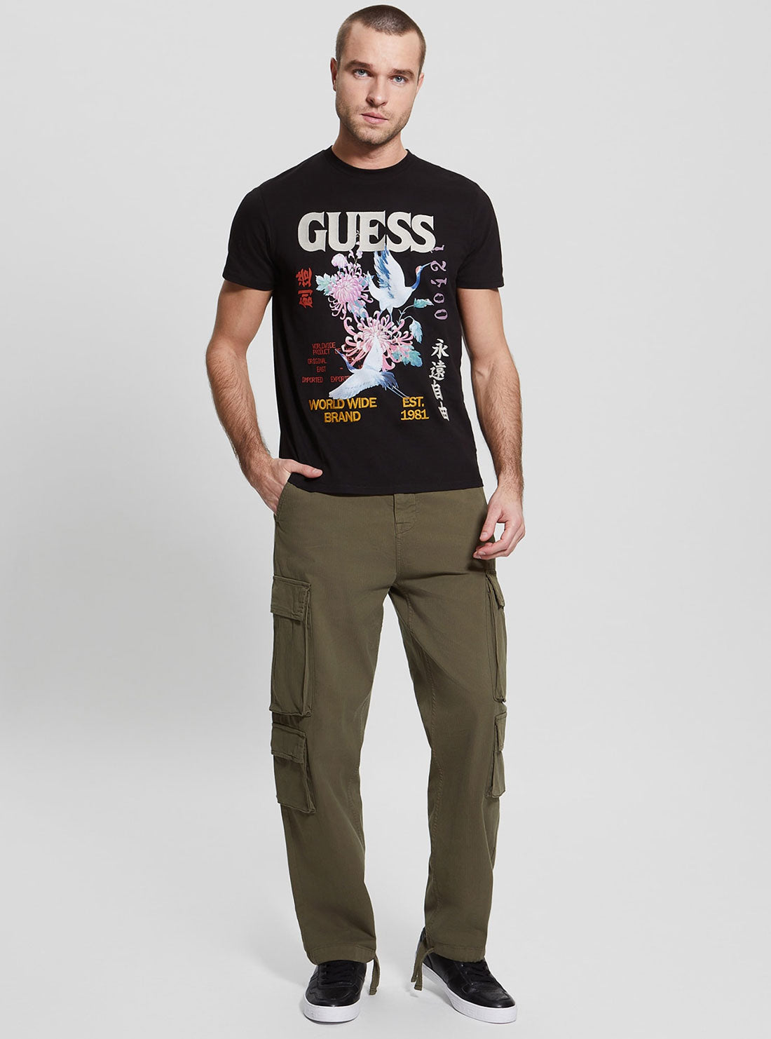 GUESS Men's Black Tokyo Collage T-Shirt M3GI76KBDL0 Full View