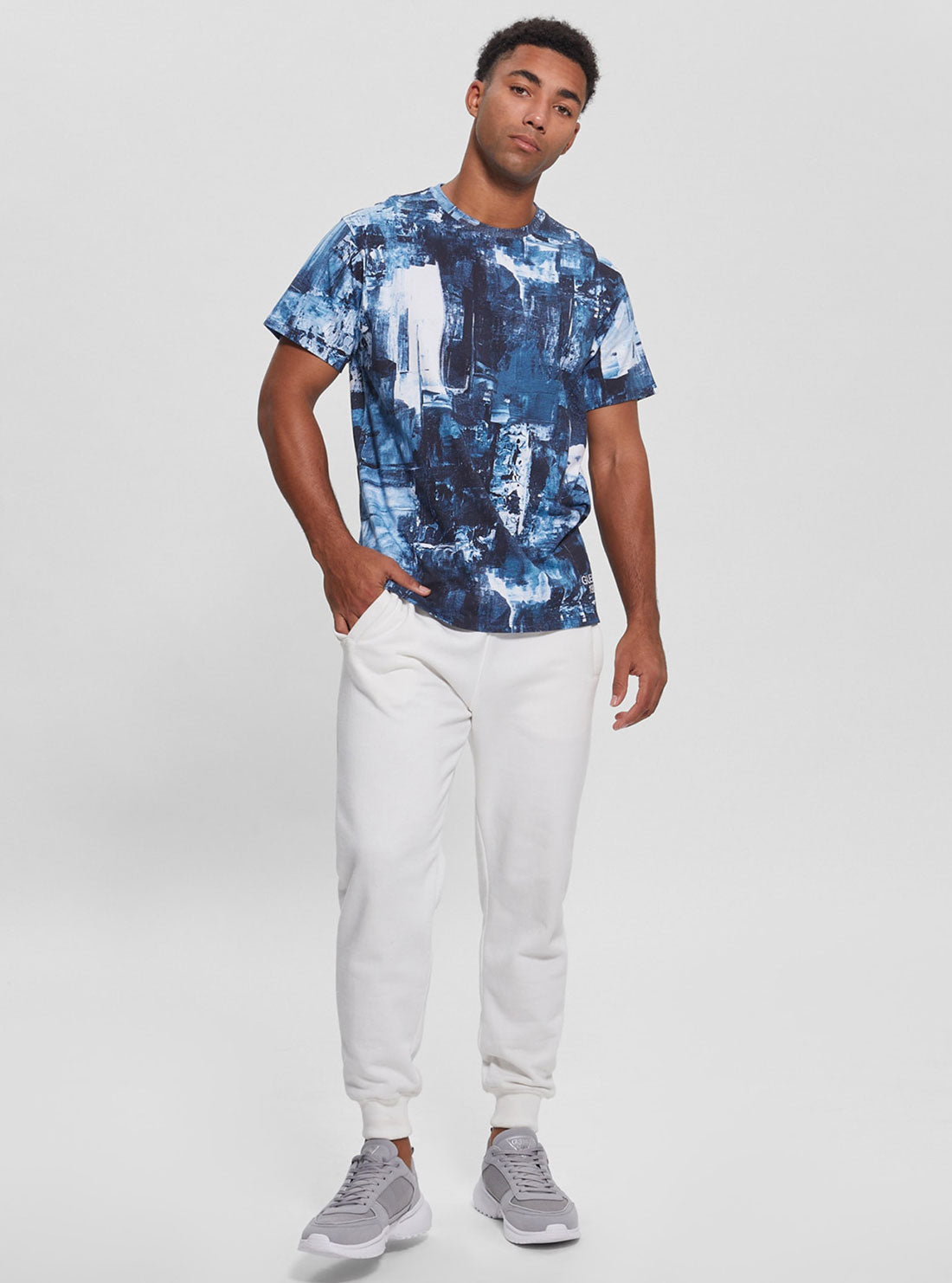 GUESS Men's Eco Blue Print Akim T-Shirt M3RI01I3Z14 Full View