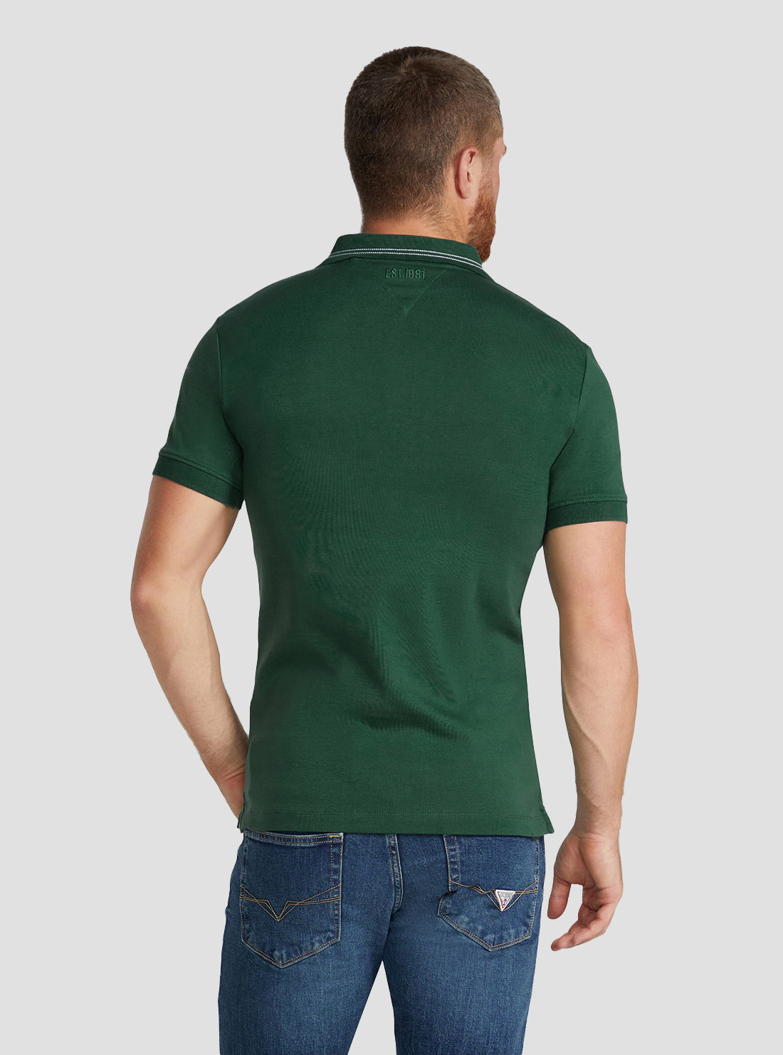 GUESS Men's Eco Green Nolan Logo Polo T-Shirt M3RP66KBL51 Back View