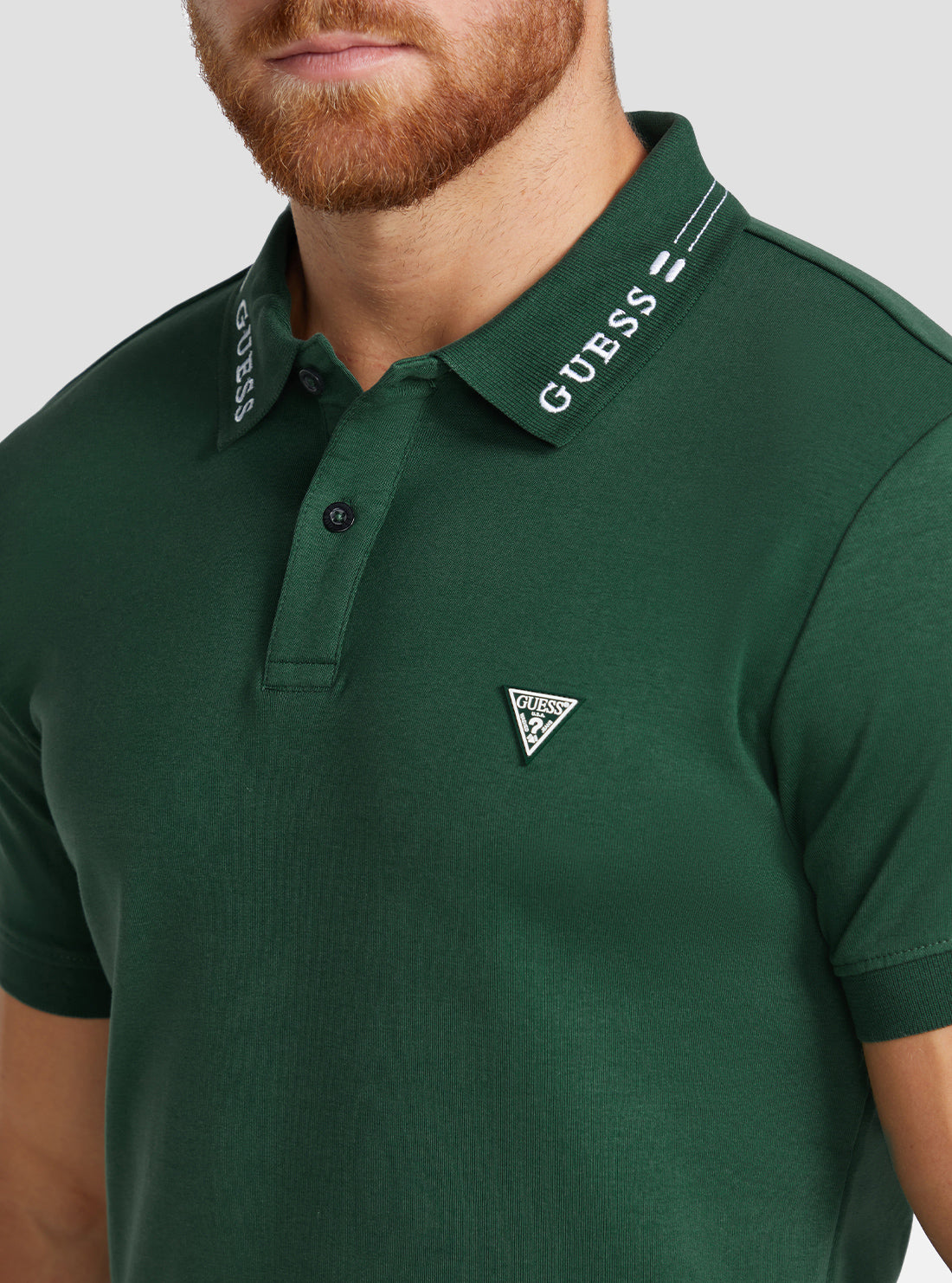 GUESS Men's Eco Green Nolan Logo Polo T-Shirt M3RP66KBL51 Detail View
