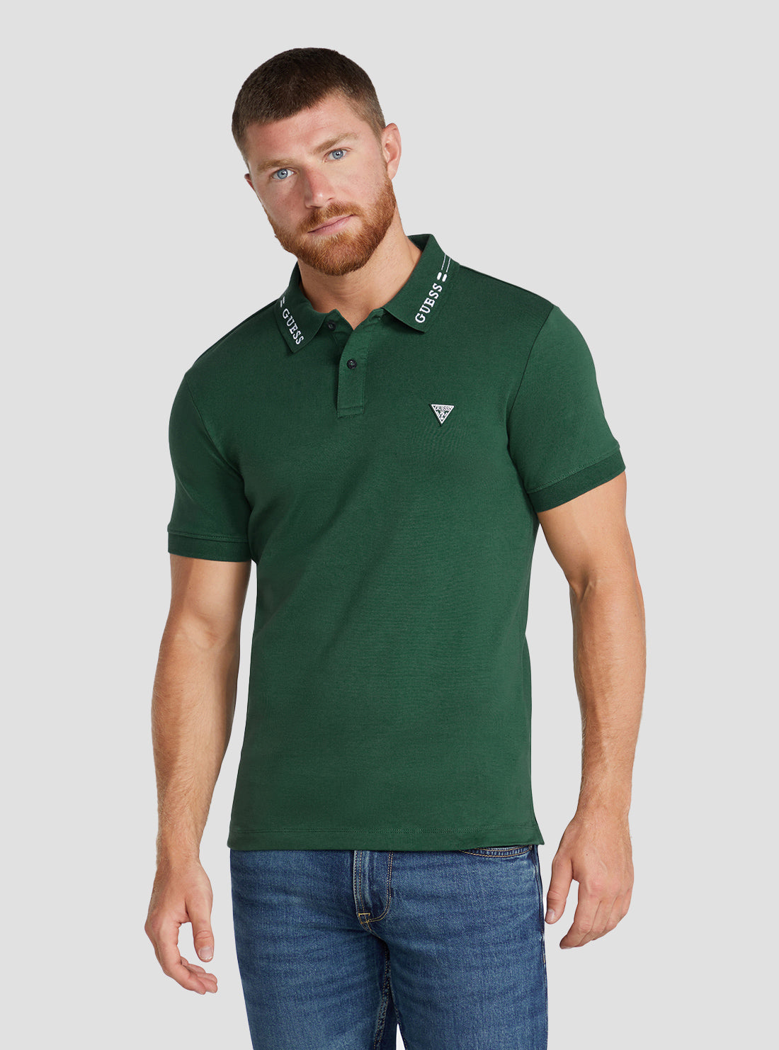 GUESS Men's Eco Green Nolan Logo Polo T-Shirt M3RP66KBL51 Front View